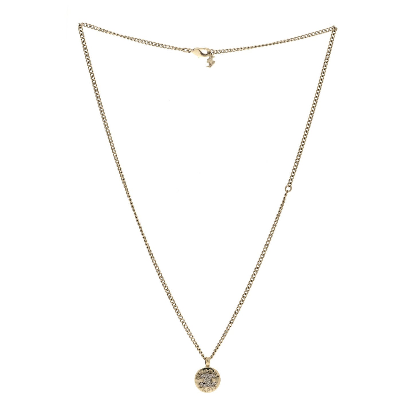 Metal Crystal CC Round Pendant Necklace Gold