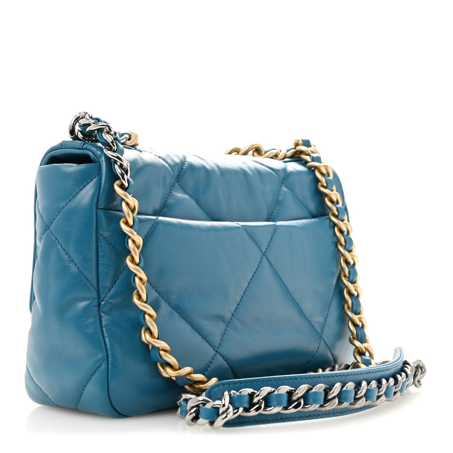 Goatskin Quilted Medium Chanel 19 Flap Turquoise