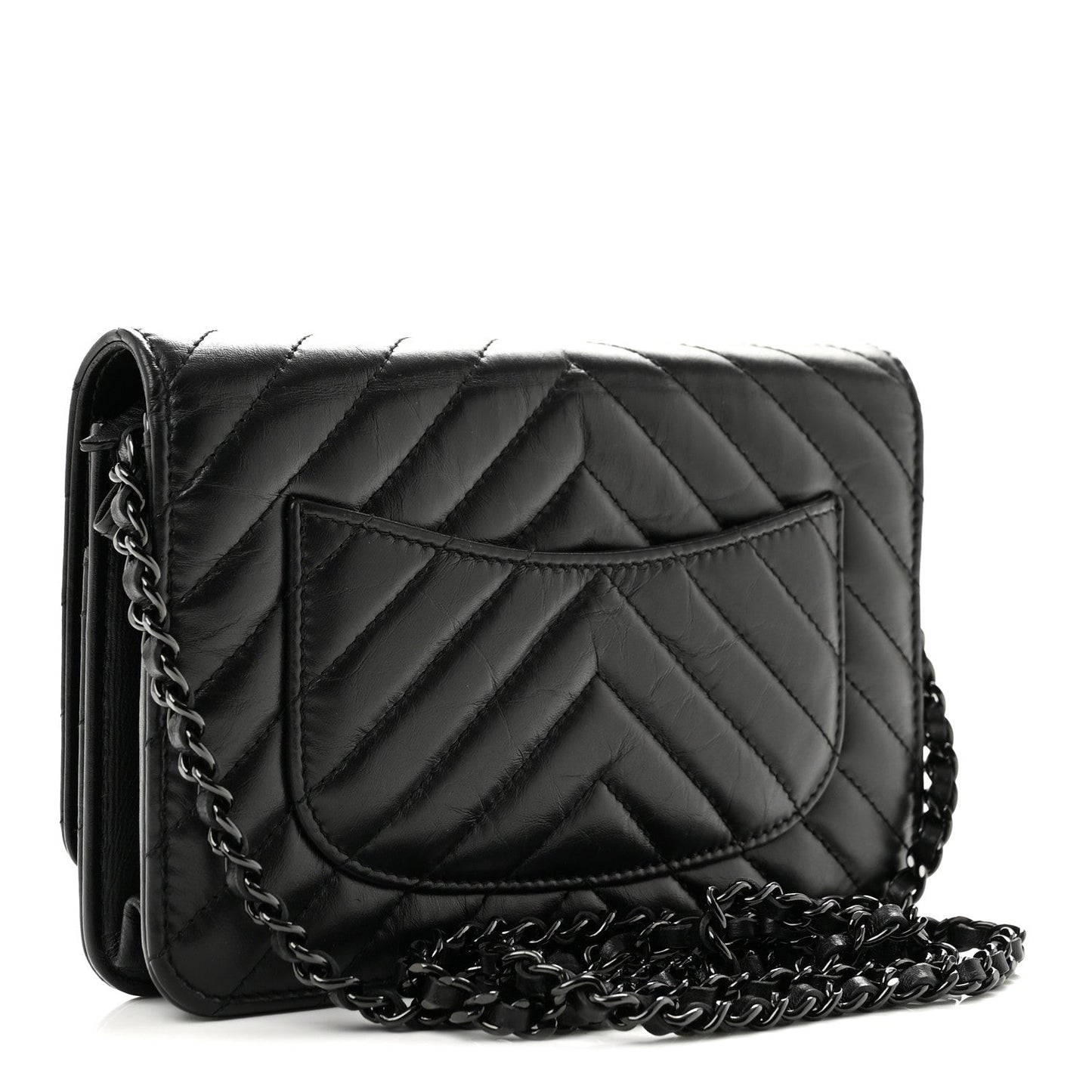 Aged Calfskin Chevron Quilted Reissue Wallet On Chain WOC So Black