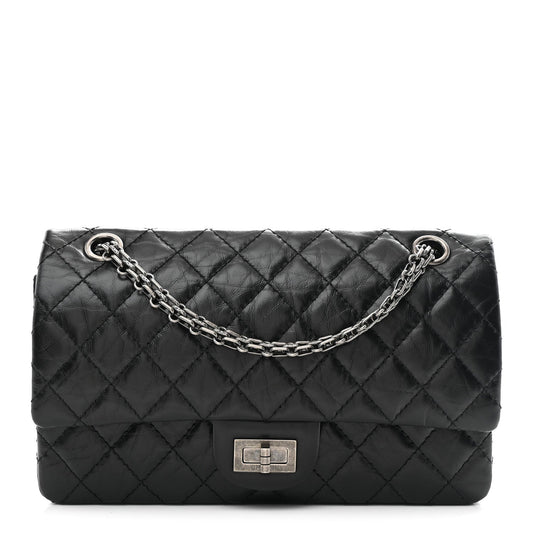 Aged Calfskin Quilted 2.55 Reissue 225 Flap Black