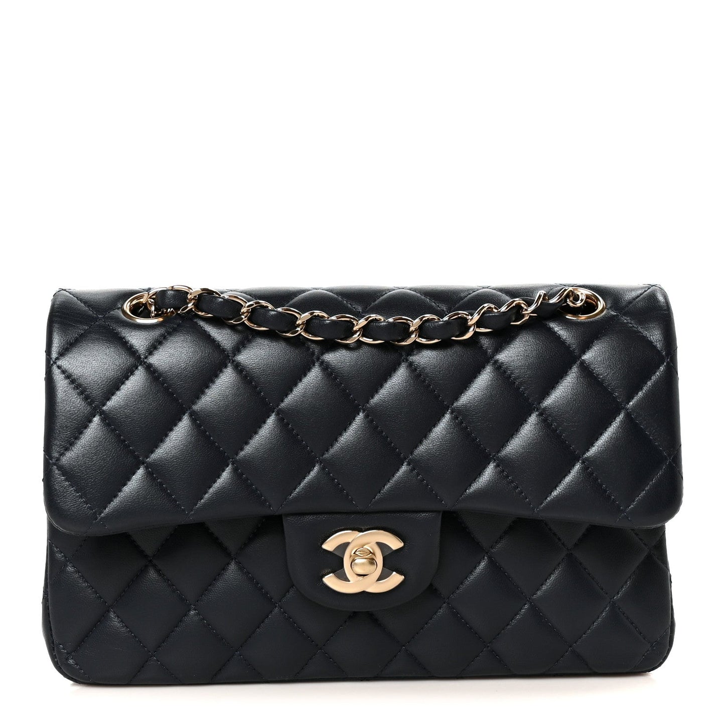Lambskin Quilted Small Double Flap Navy