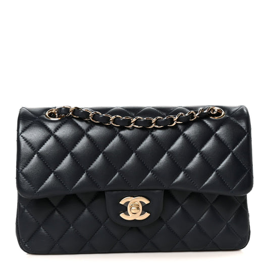 Lambskin Quilted Small Double Flap Navy
