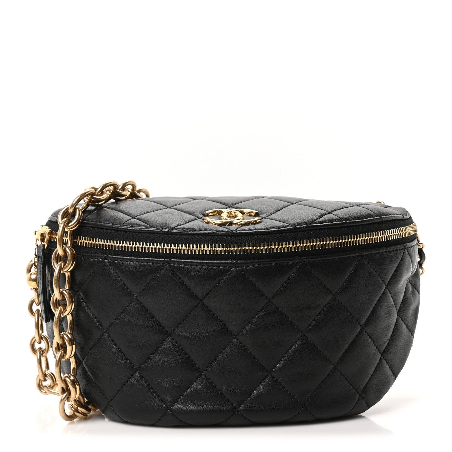 Lambskin Pearl Quilted CC Belt Bag Black