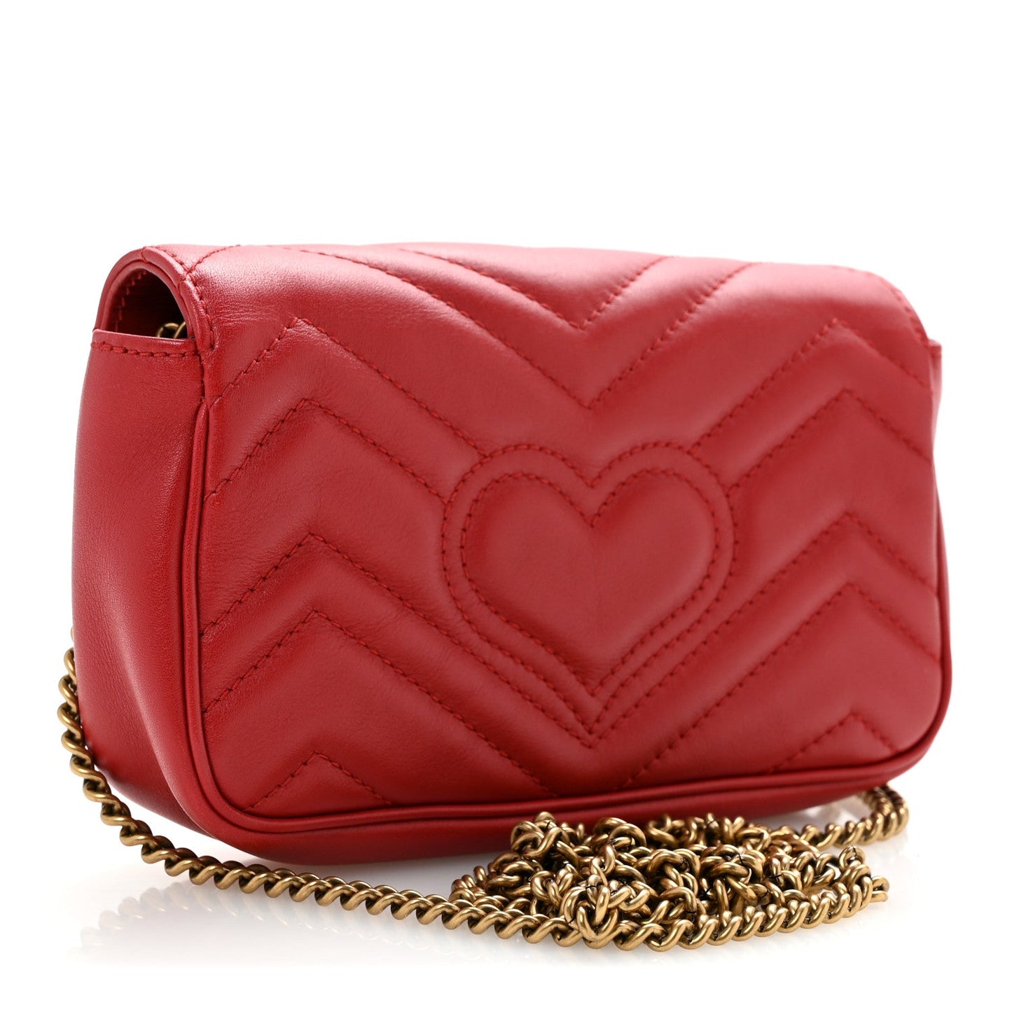 Calfskin Matelasse Super Mini GG Marmont Shoulder Bag Hibiscus Red