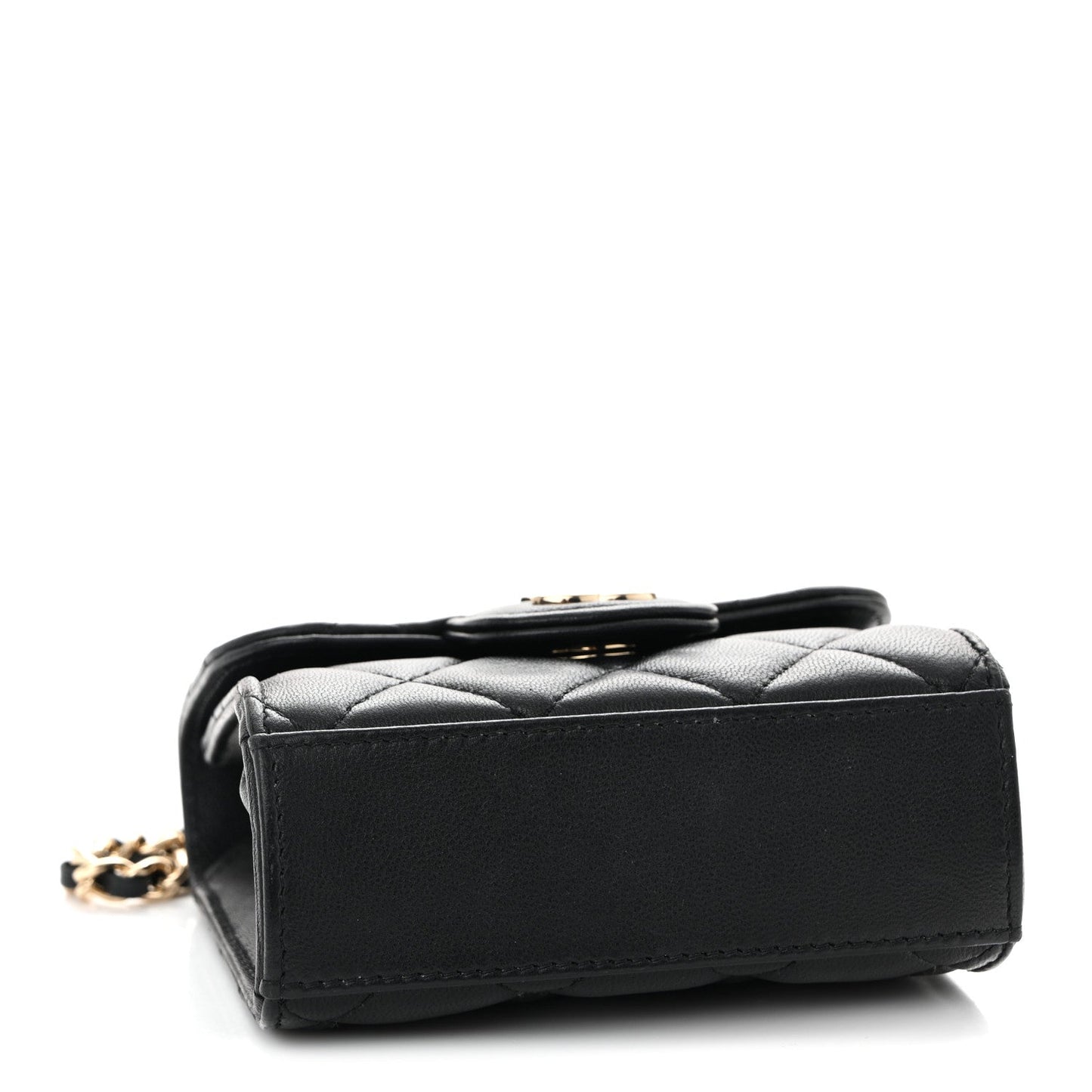 Lambskin Quilted Top Handle Flap Clutch With Chain Black