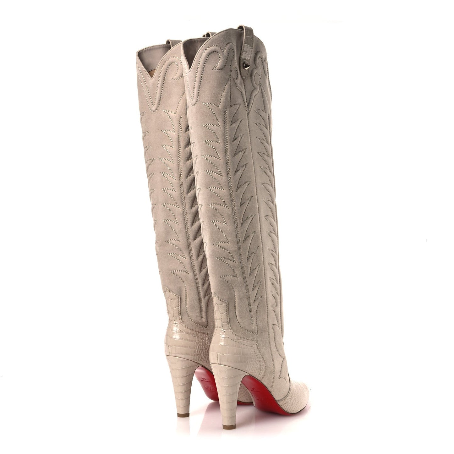 Calfskin Alligator Embossed Veau Velours Santia Botta 85 Tall Boots 40 Pearl