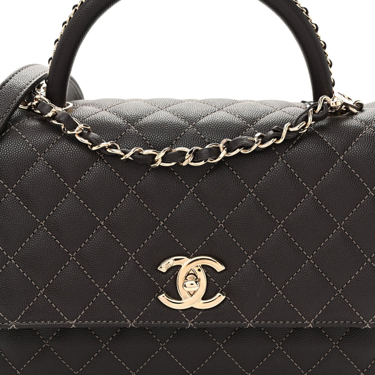 Caviar Quilted Small Coco Handle Flap Dark Brown Dark Brown