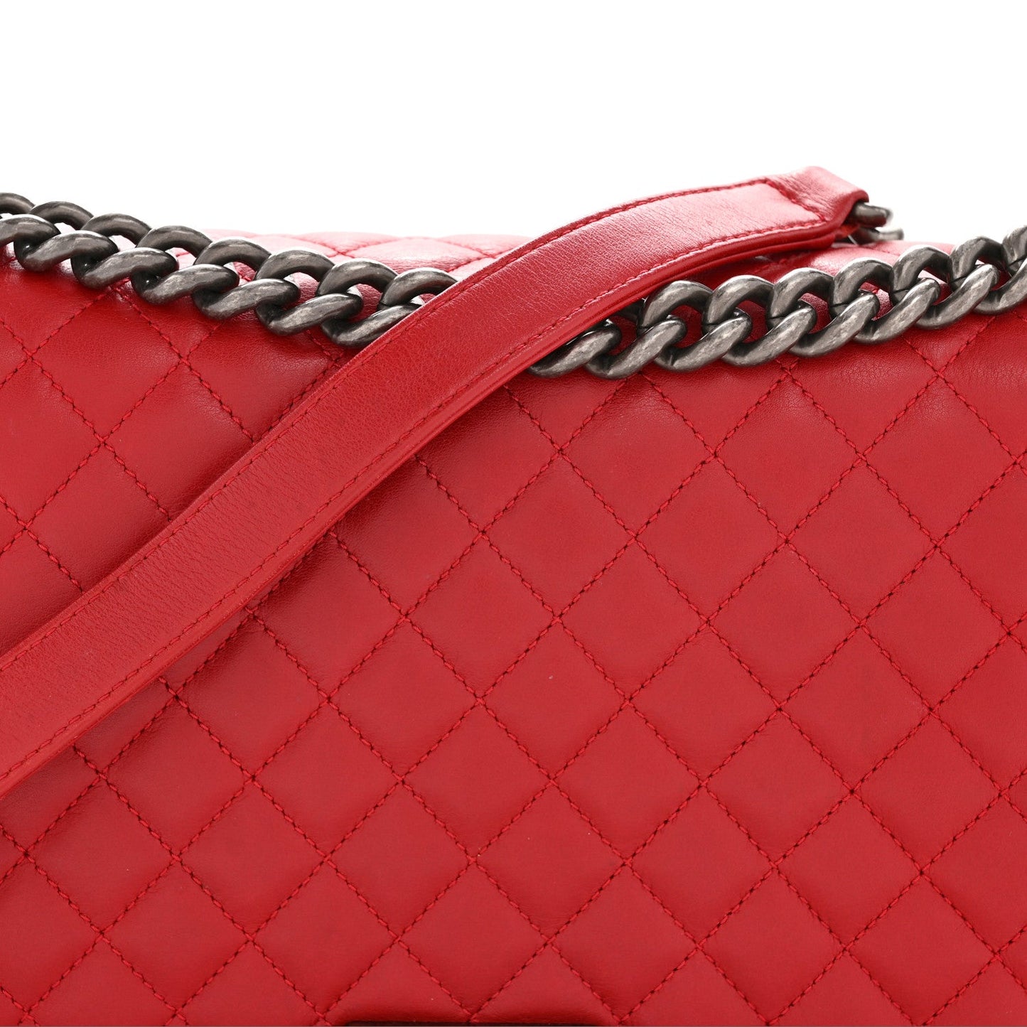 Calfskin Quilted New Medium Boy Flap Red