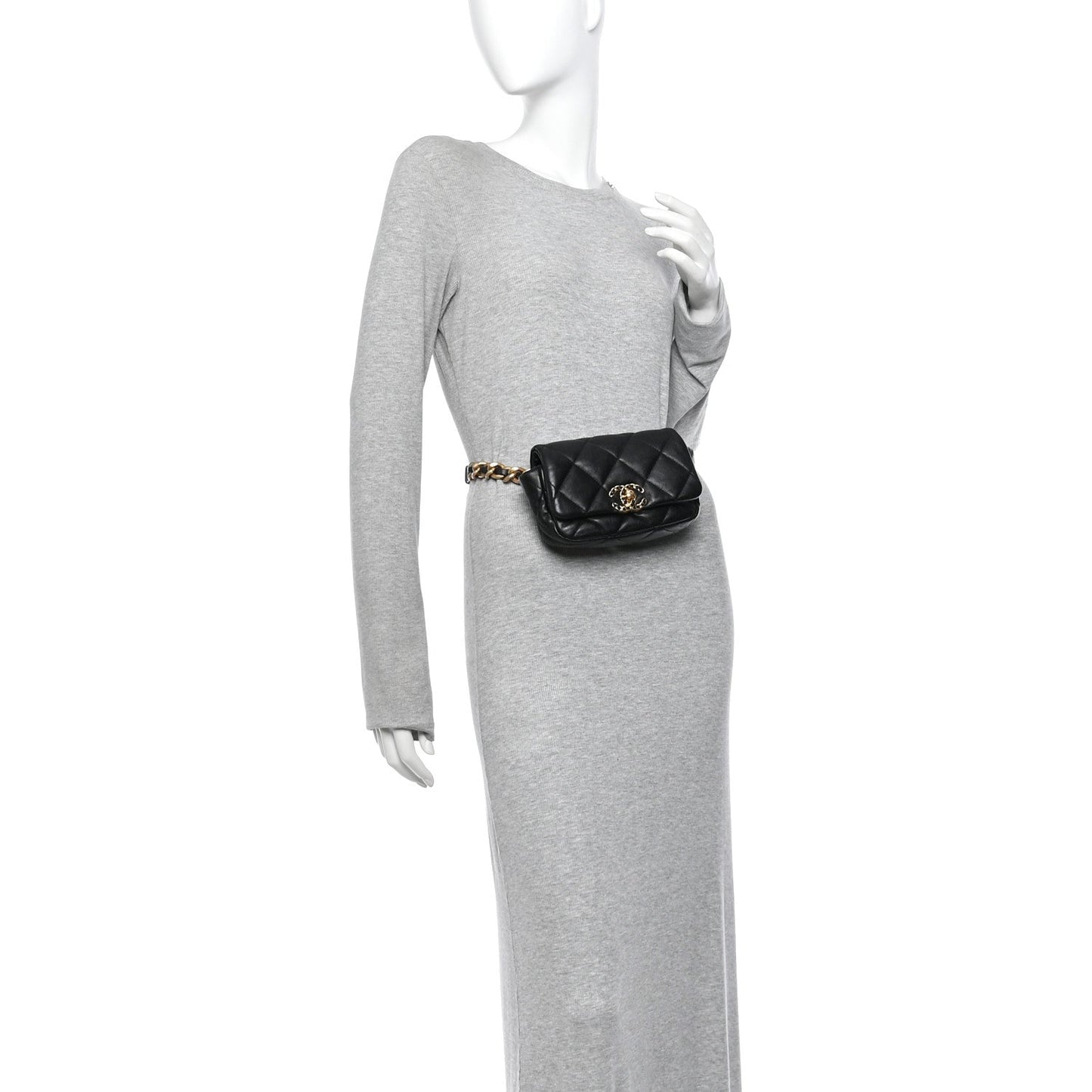 Lambskin Quilted Chanel 19 Waist Bag Black