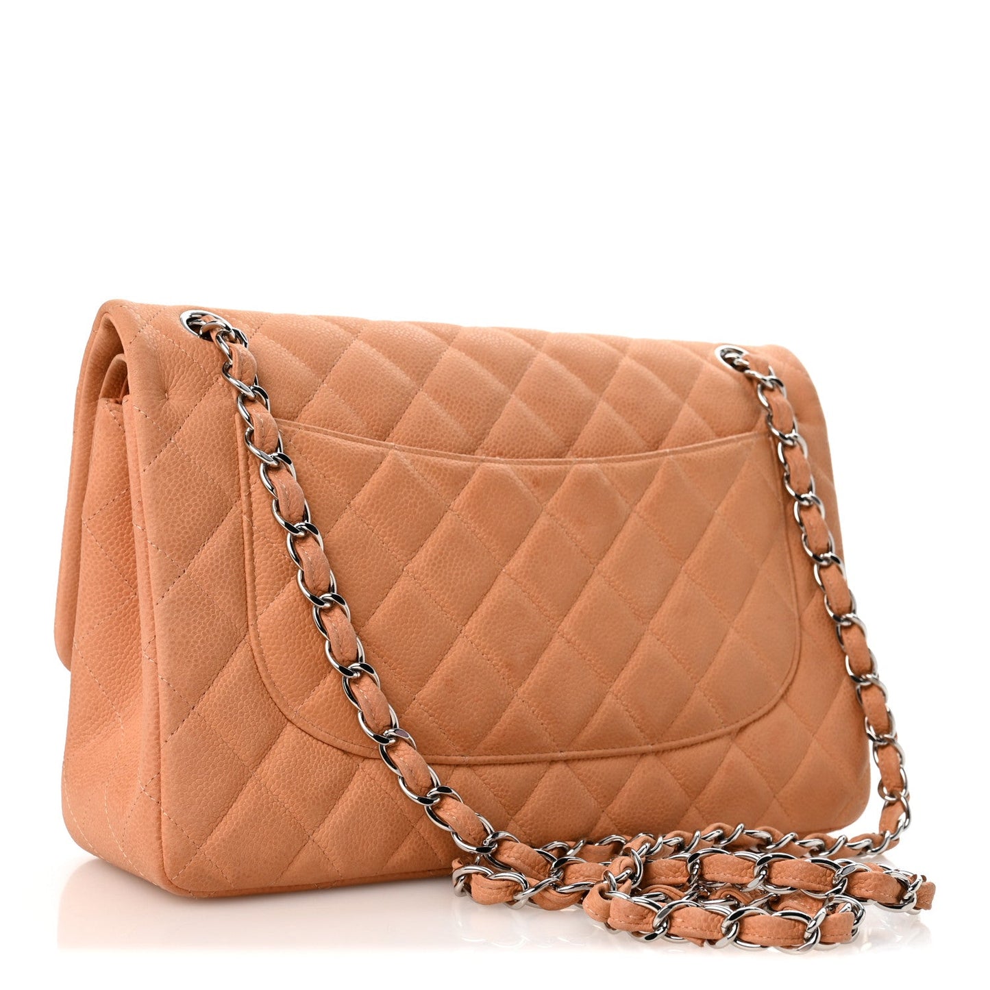 Iridescent Caviar Quilted Jumbo Double Flap Dark Beige