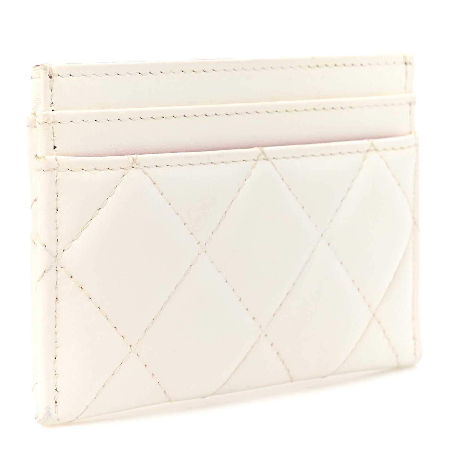 Lambskin Plexiglass Quilted Coco Love Card Holder White