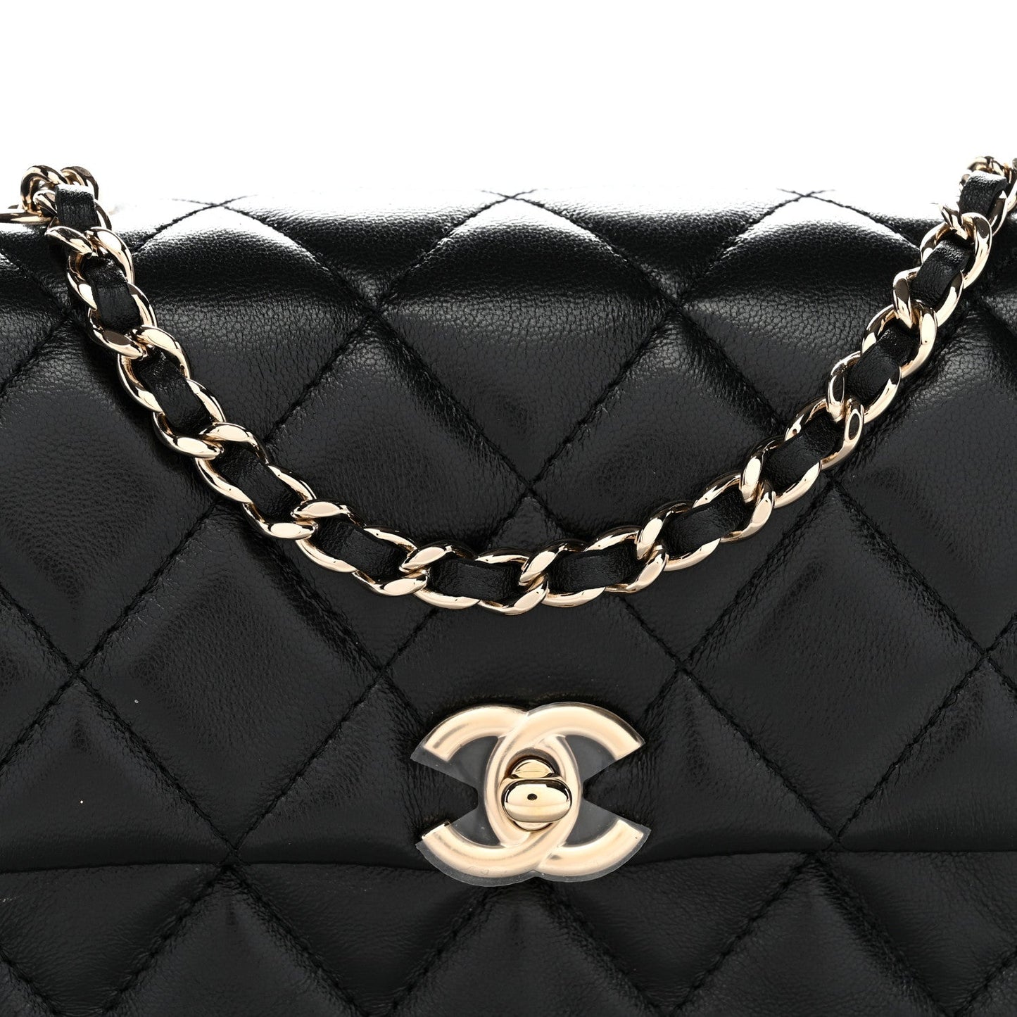 Lambskin Quilted Rectangular Phone Holder Clutch With Chain Black