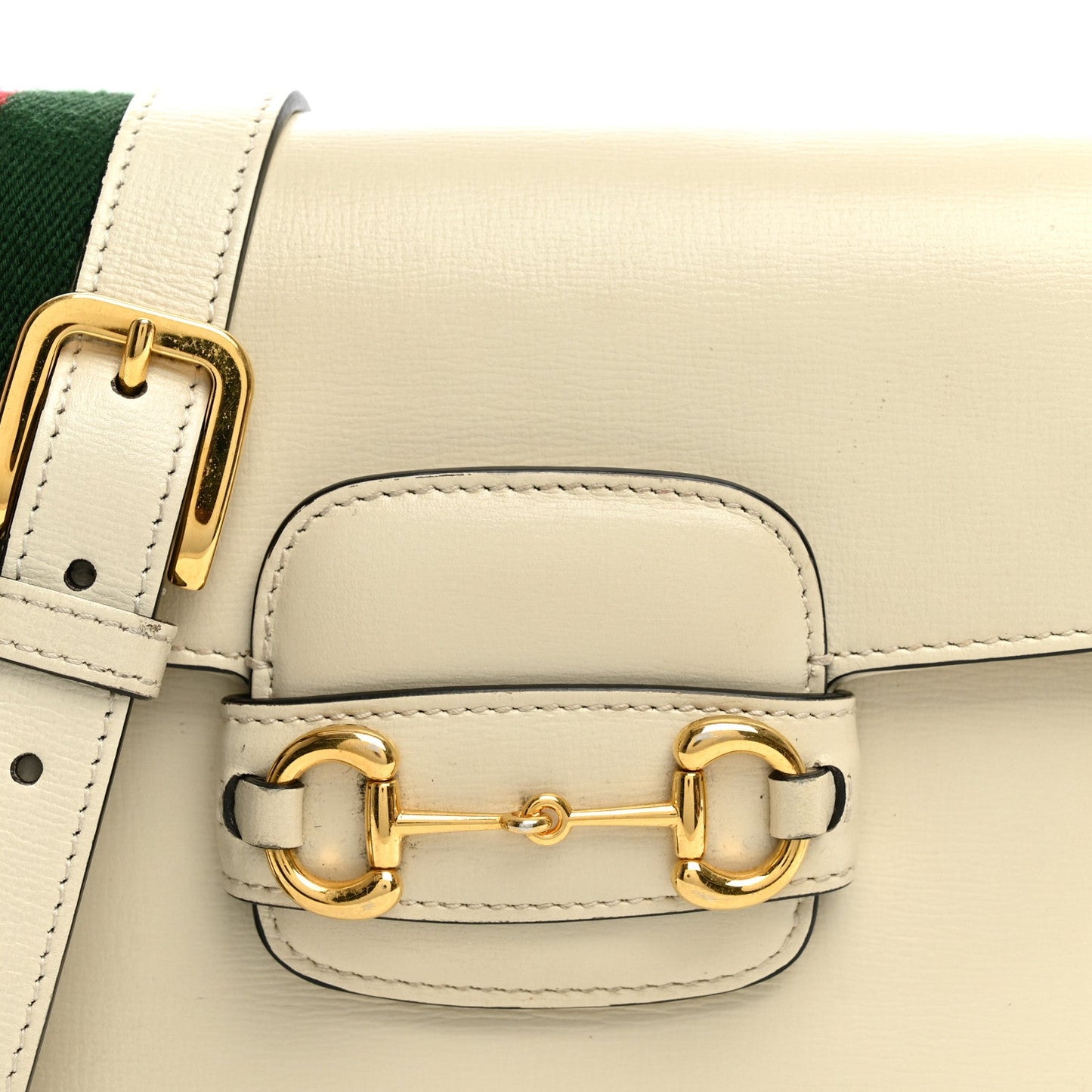 Azalea Calfskin Web Mini Horsebit 1955 Shoulder Bag Mystic White