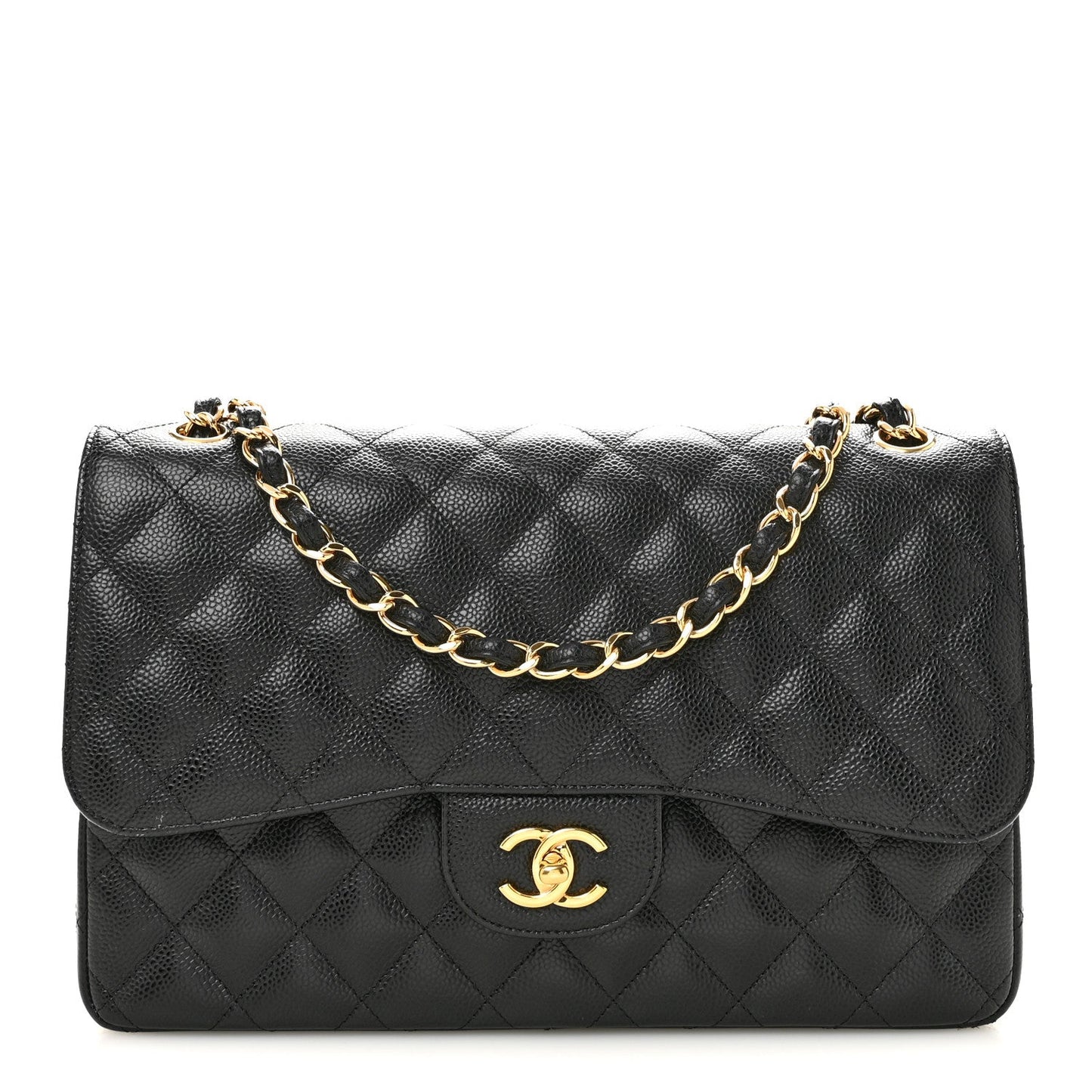 Caviar Quilted Jumbo Double Flap Black