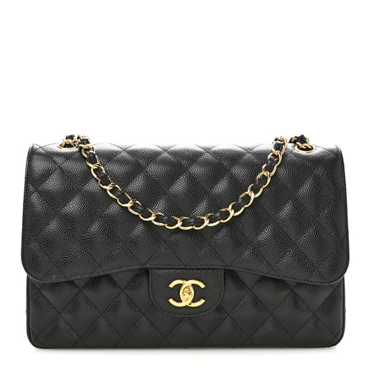 Caviar Quilted Jumbo Double Flap Black