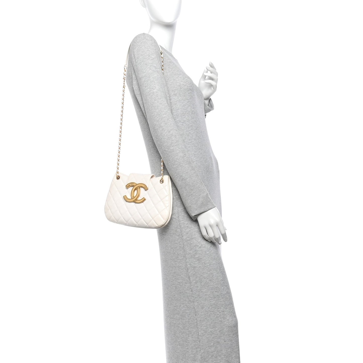 Lambskin Quilted Giant CC Shoulder Bag White