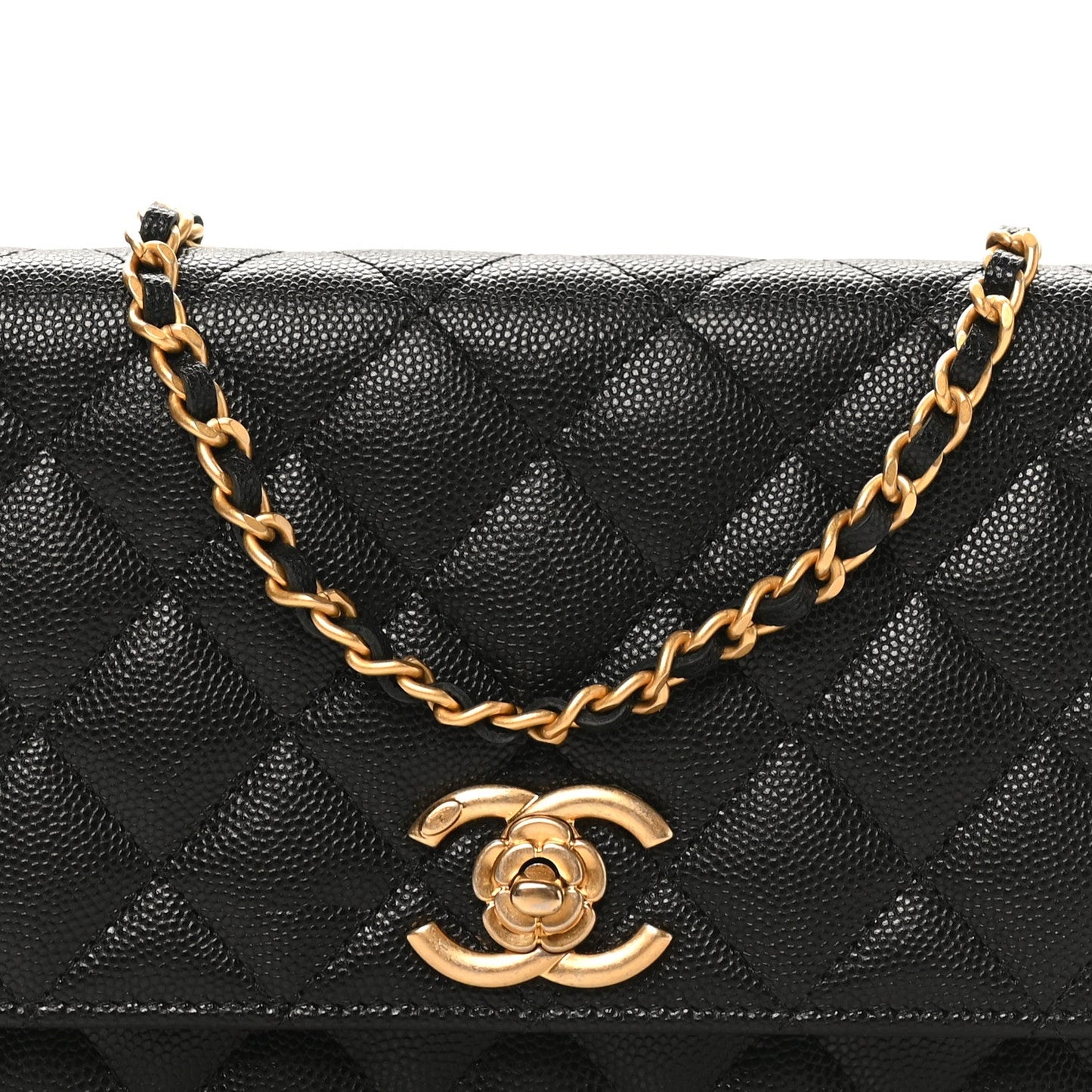 Caviar Quilted Camellia Wallet On Chain WOC Black