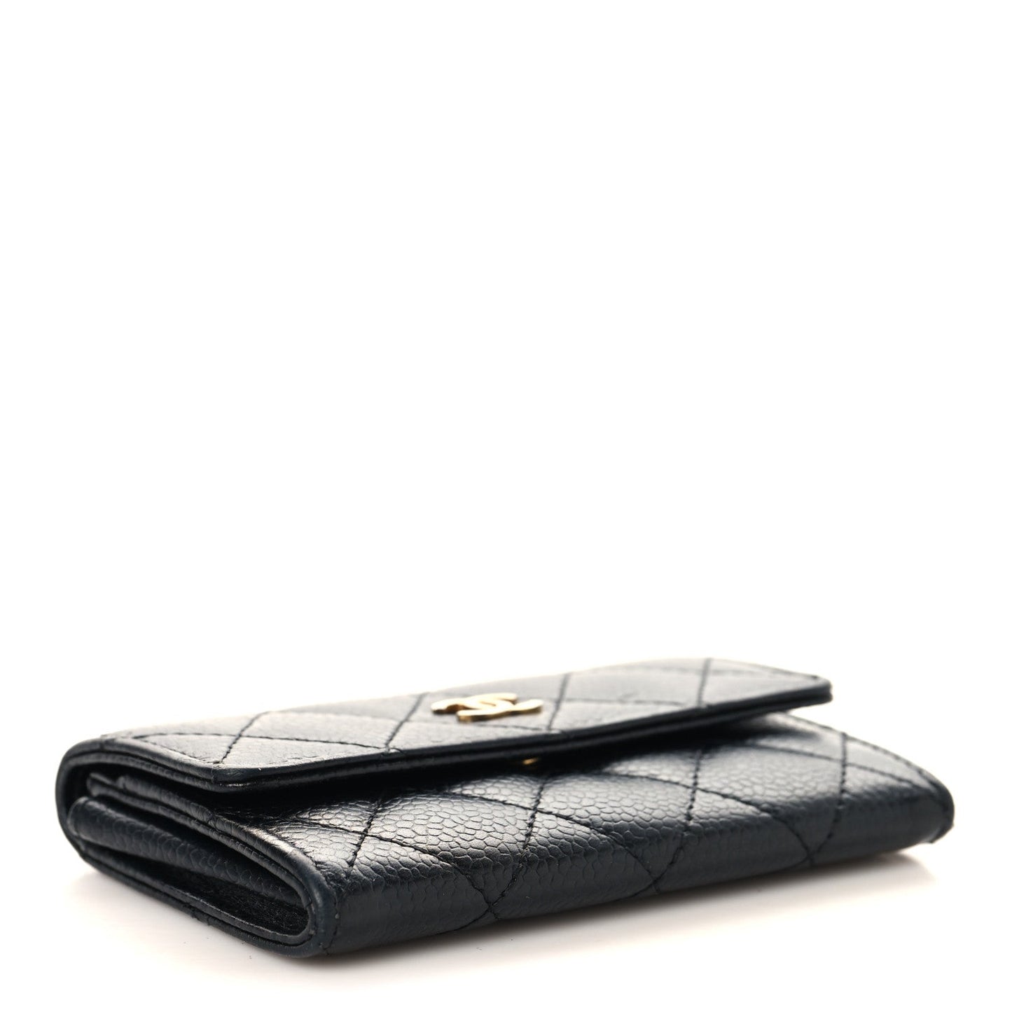 Caviar Quilted Flap Card Holder Black