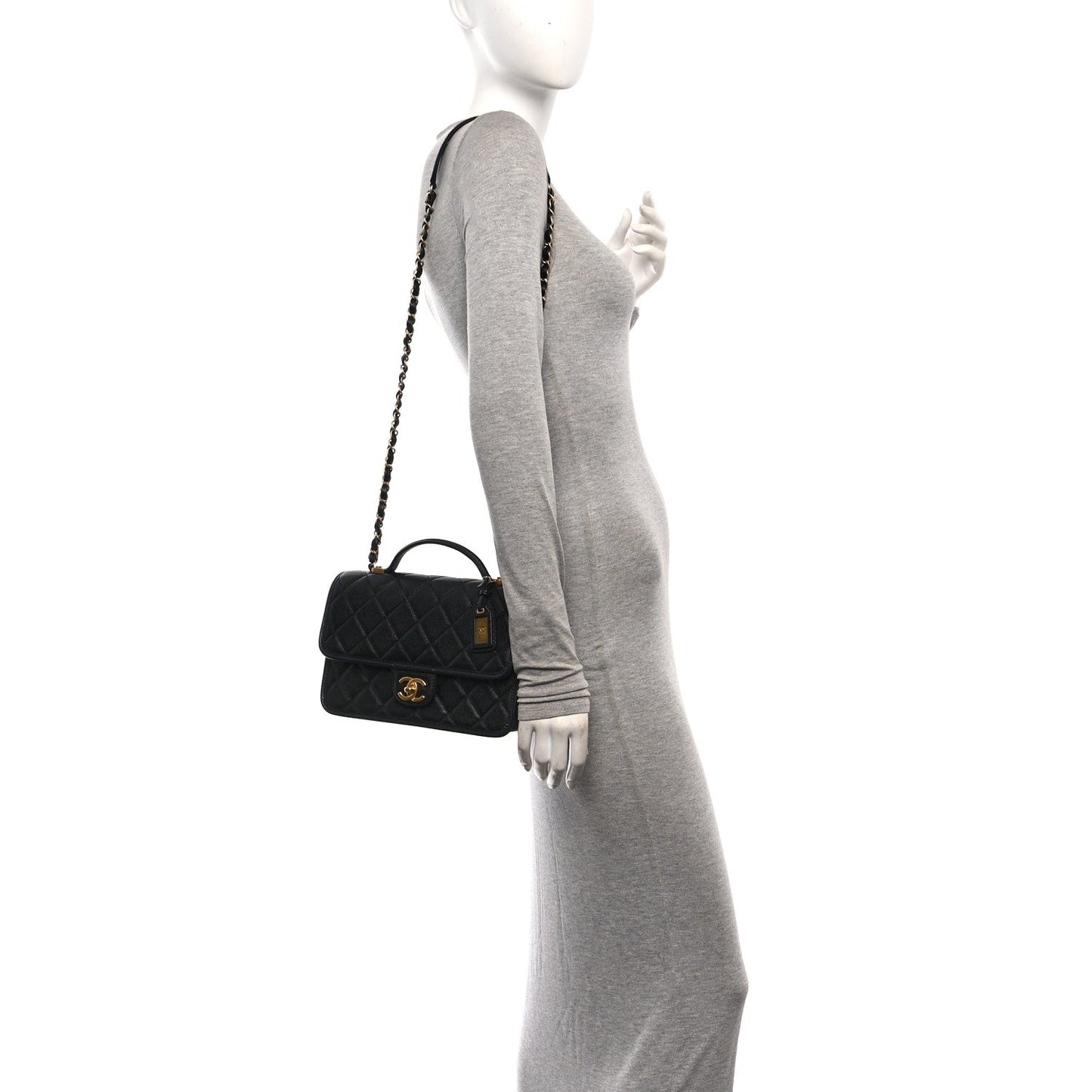 Caviar Quilted School Memory Small Top Handle Flap Black