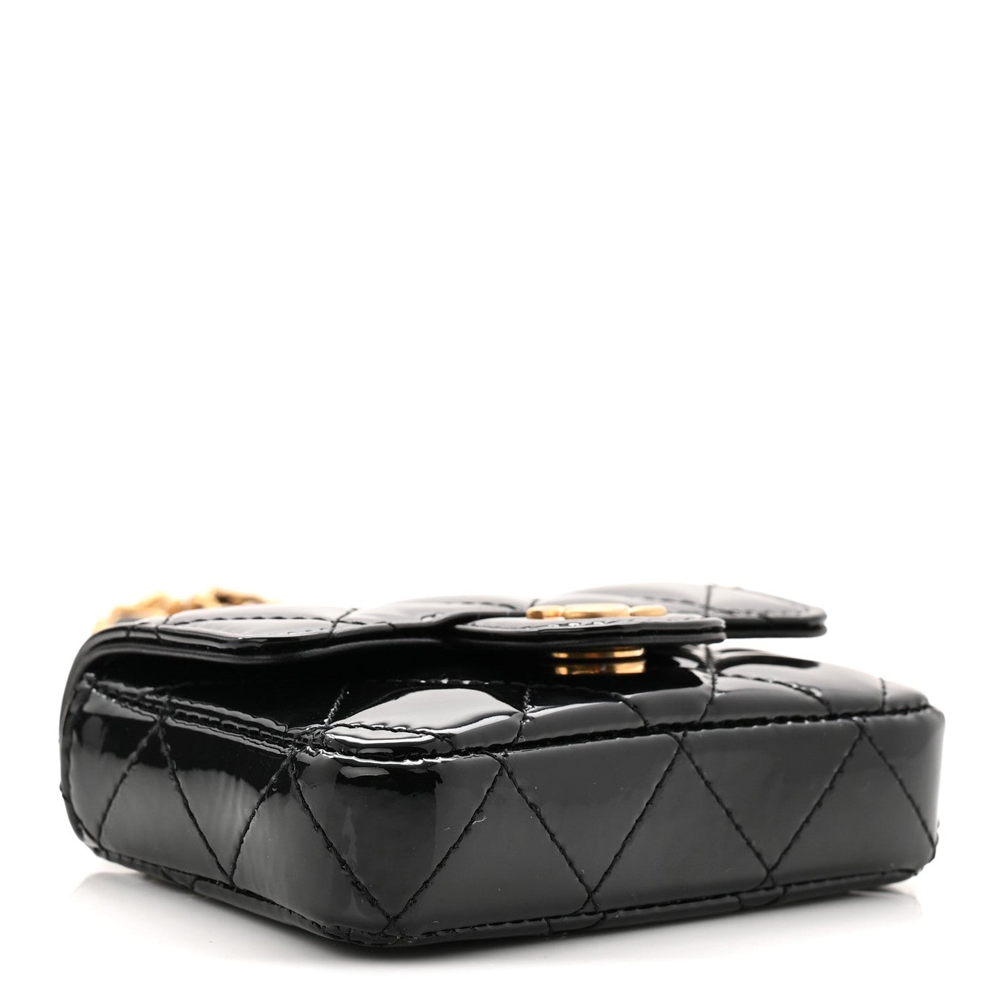 Patent Enamel Quilted Coco Hearts Clutch With Chain Black