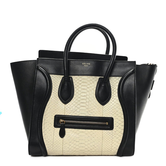 Calfskin Snakeskin Mini Luggage Black White