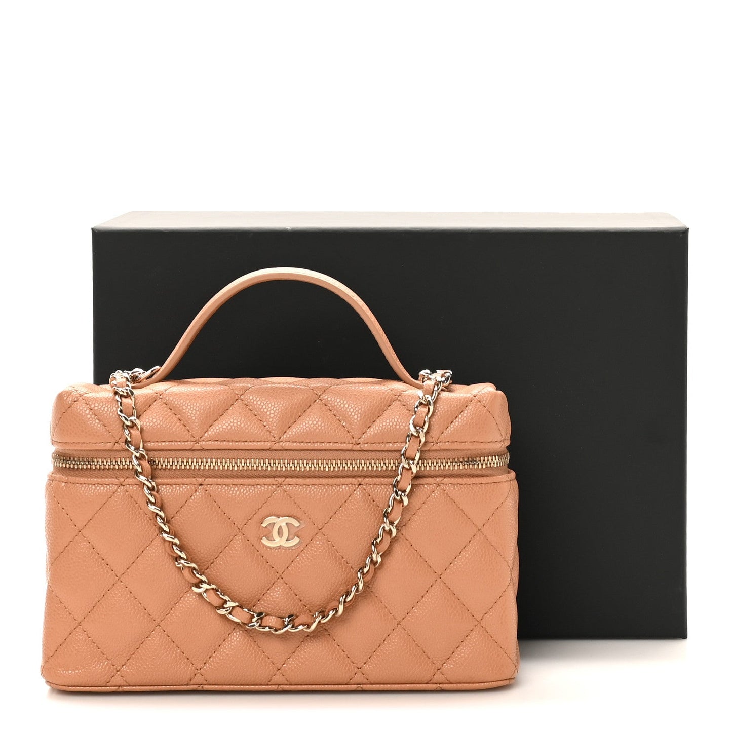 Caviar Quilted Top Handle Slim Vanity With Chain Brown