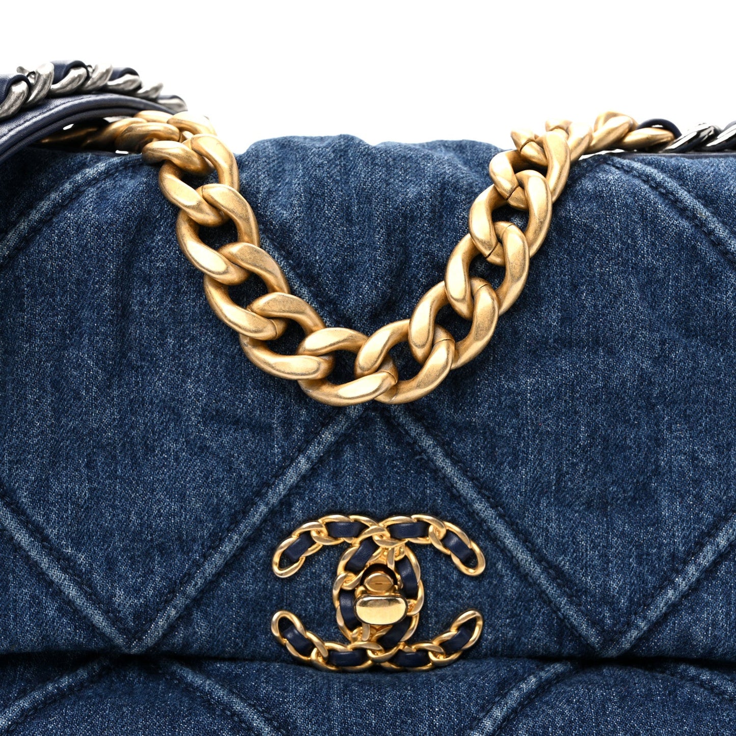 Denim Quilted Medium Chanel 19 Flap  Blue