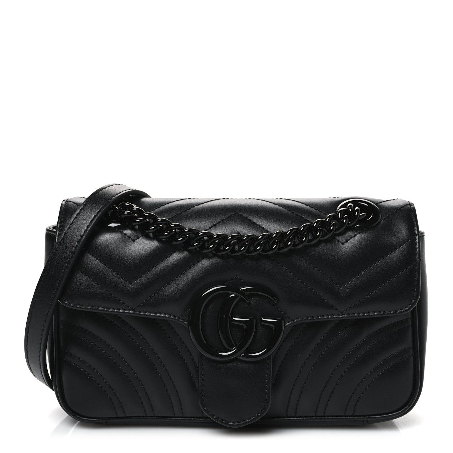 Calfskin Matelasse Monochrome Mini GG Marmont Shoulder Bag Black