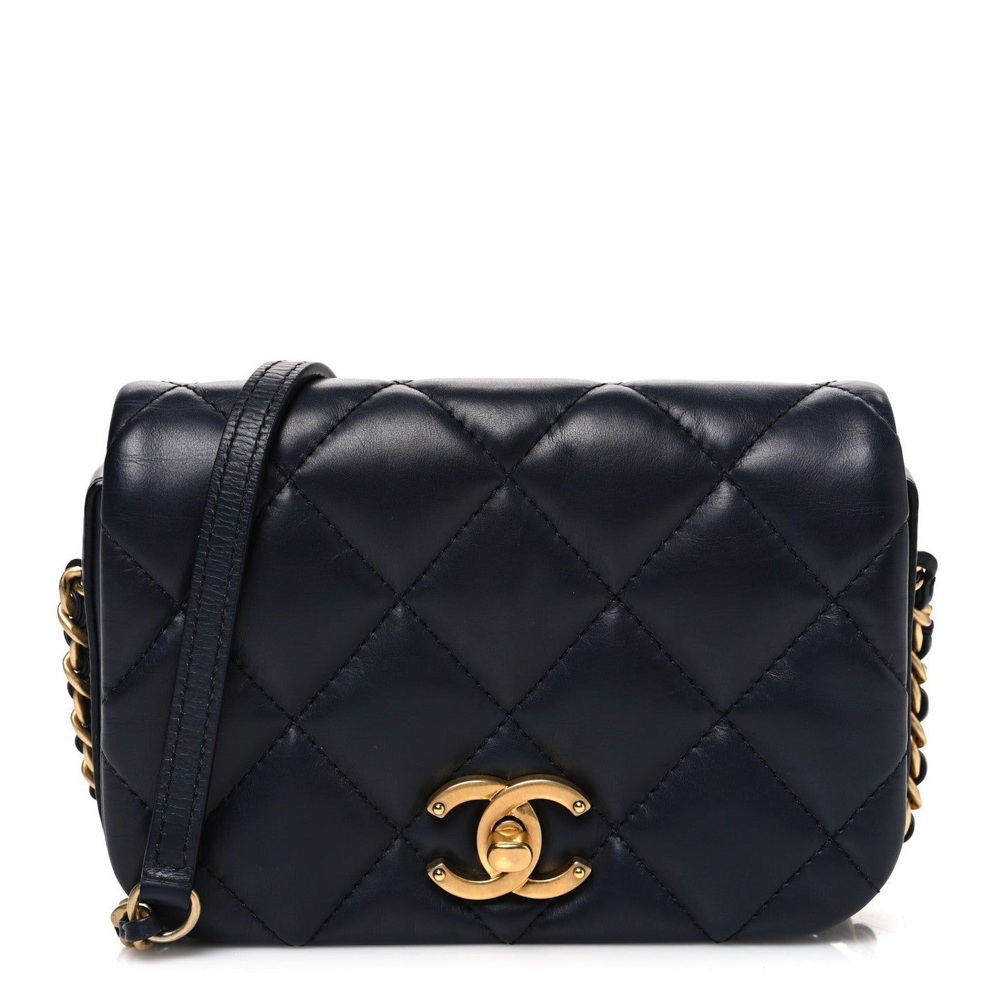 Calfskin Quilted Mini Nailed CC Flap Bag Blue