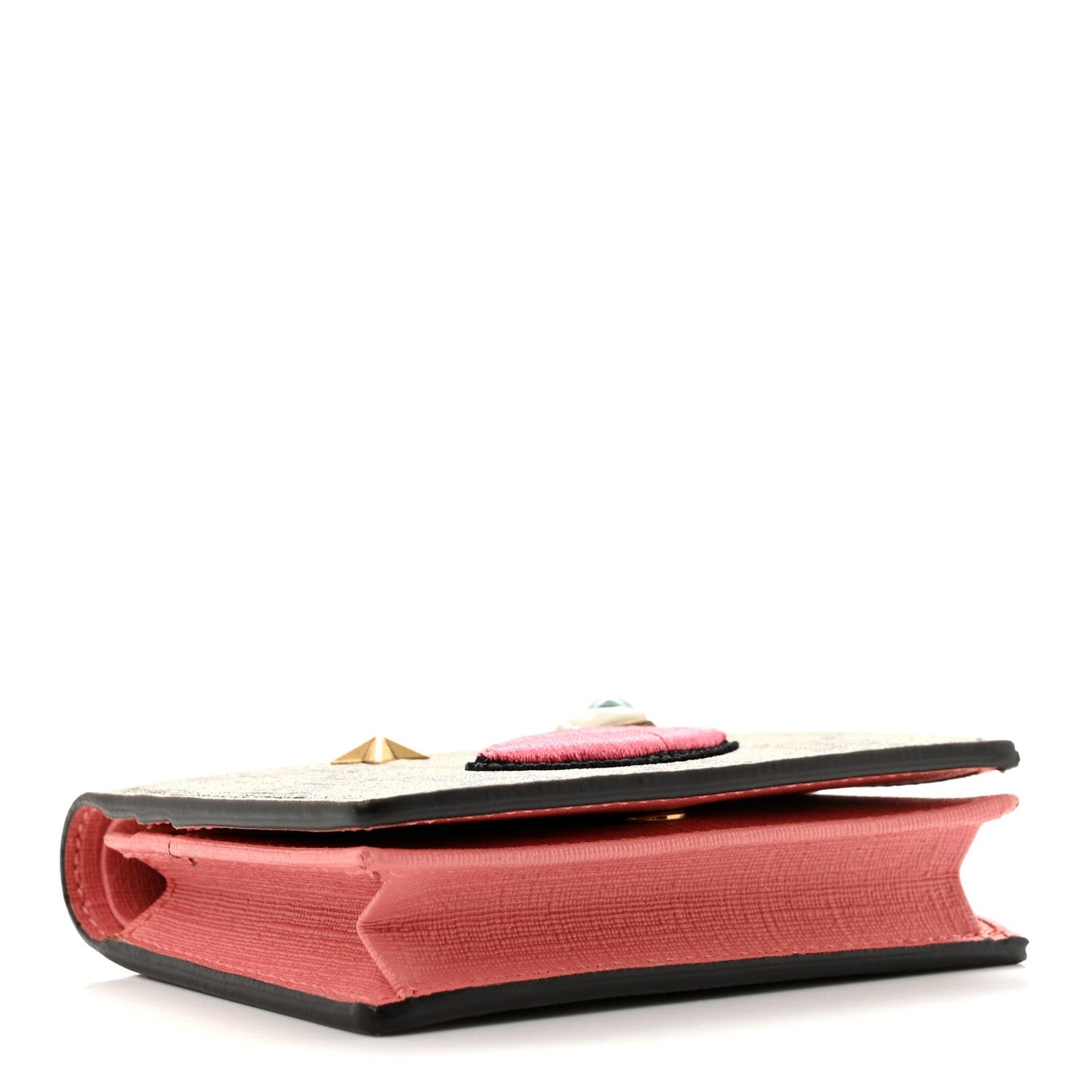 GG Supreme Monogram Face Embroidered Card Case Wallet Pink