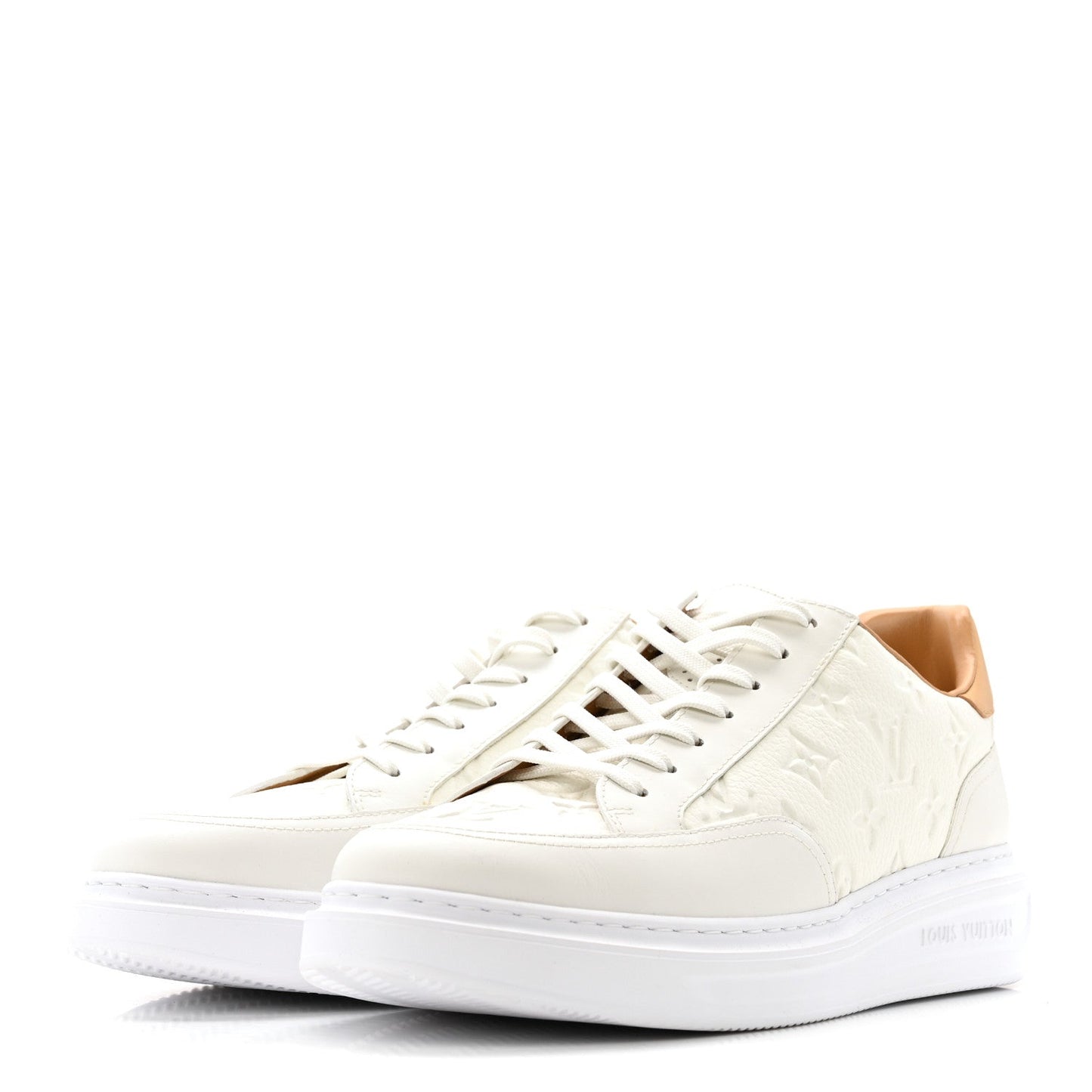Grained Calfskin Embossed Monogram Mens Beverly Hills Sneakers 8.5 White