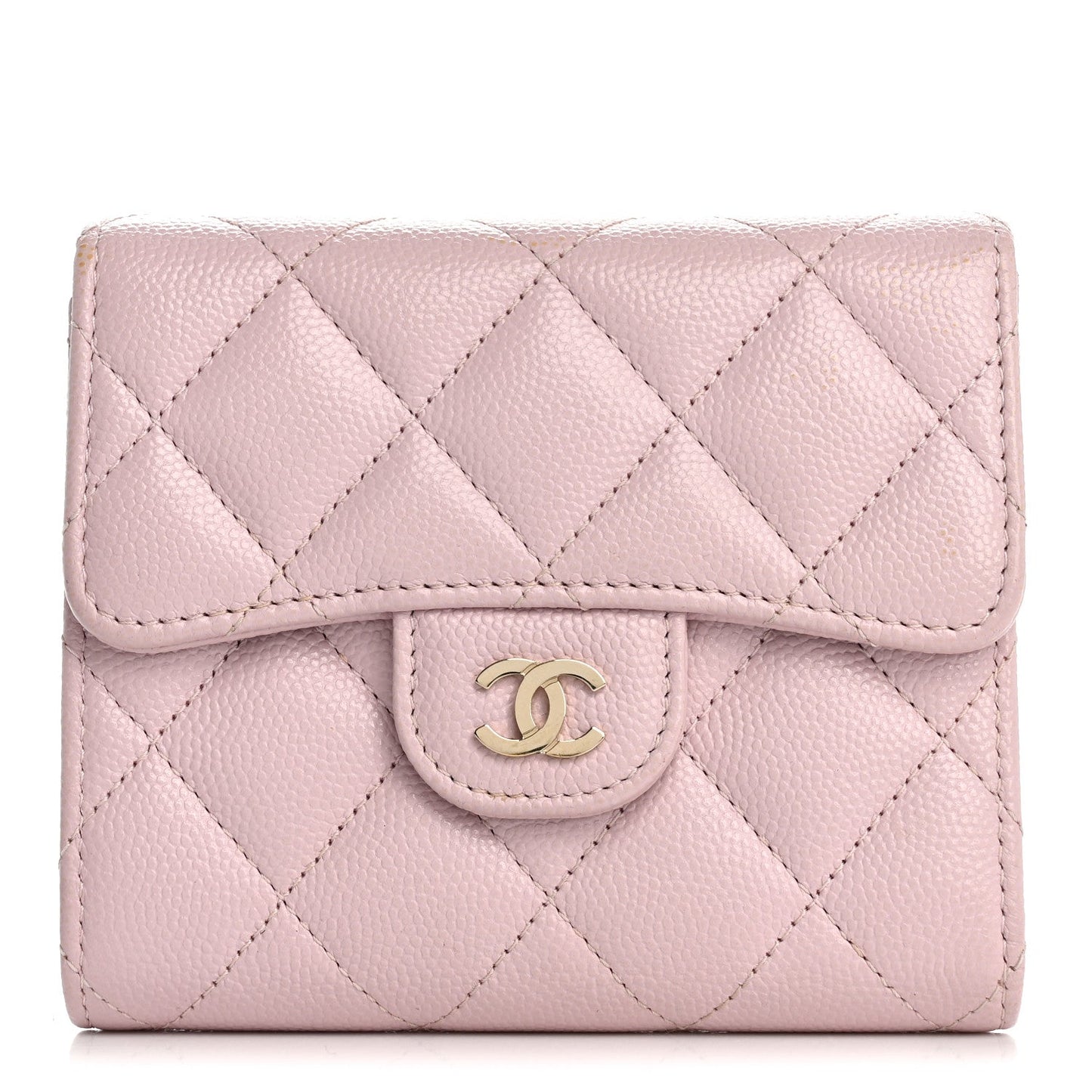 Caviar Quilted Compact Flap Wallet Light Pink