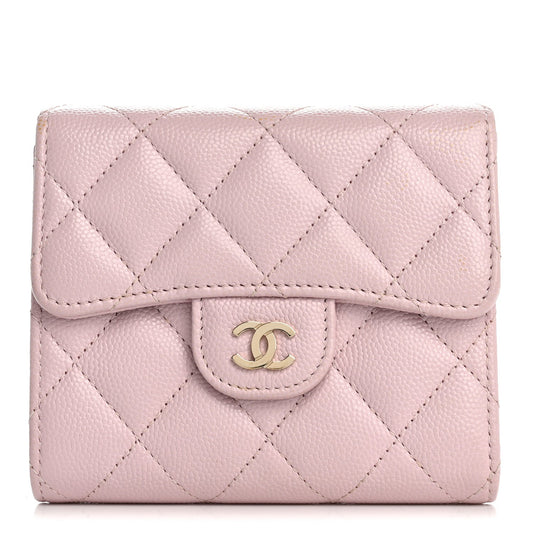 Caviar Quilted Compact Flap Wallet Light Pink