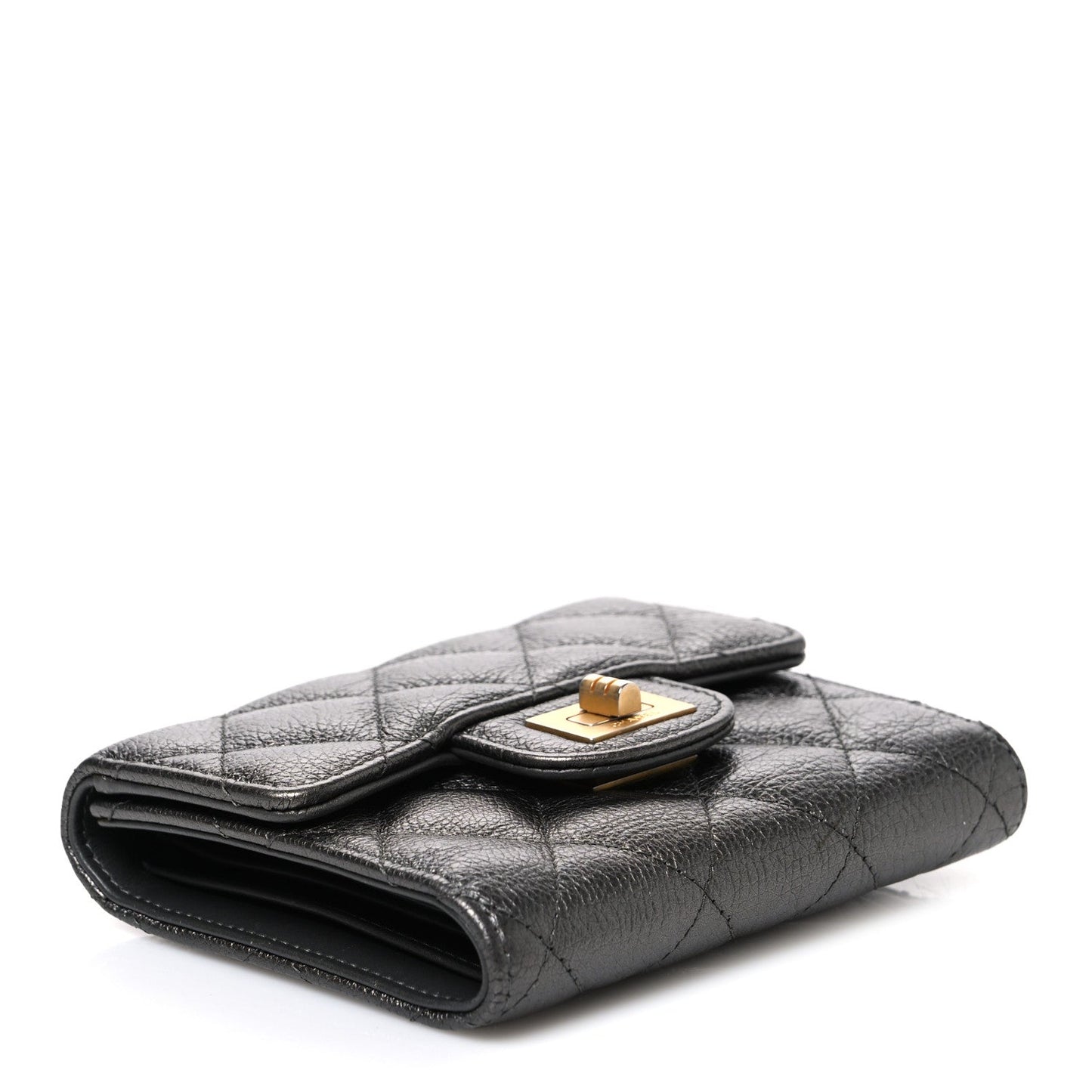 Metallic Calfskin Quilted Reissue Flap Card Holder Wallet Dark Grey