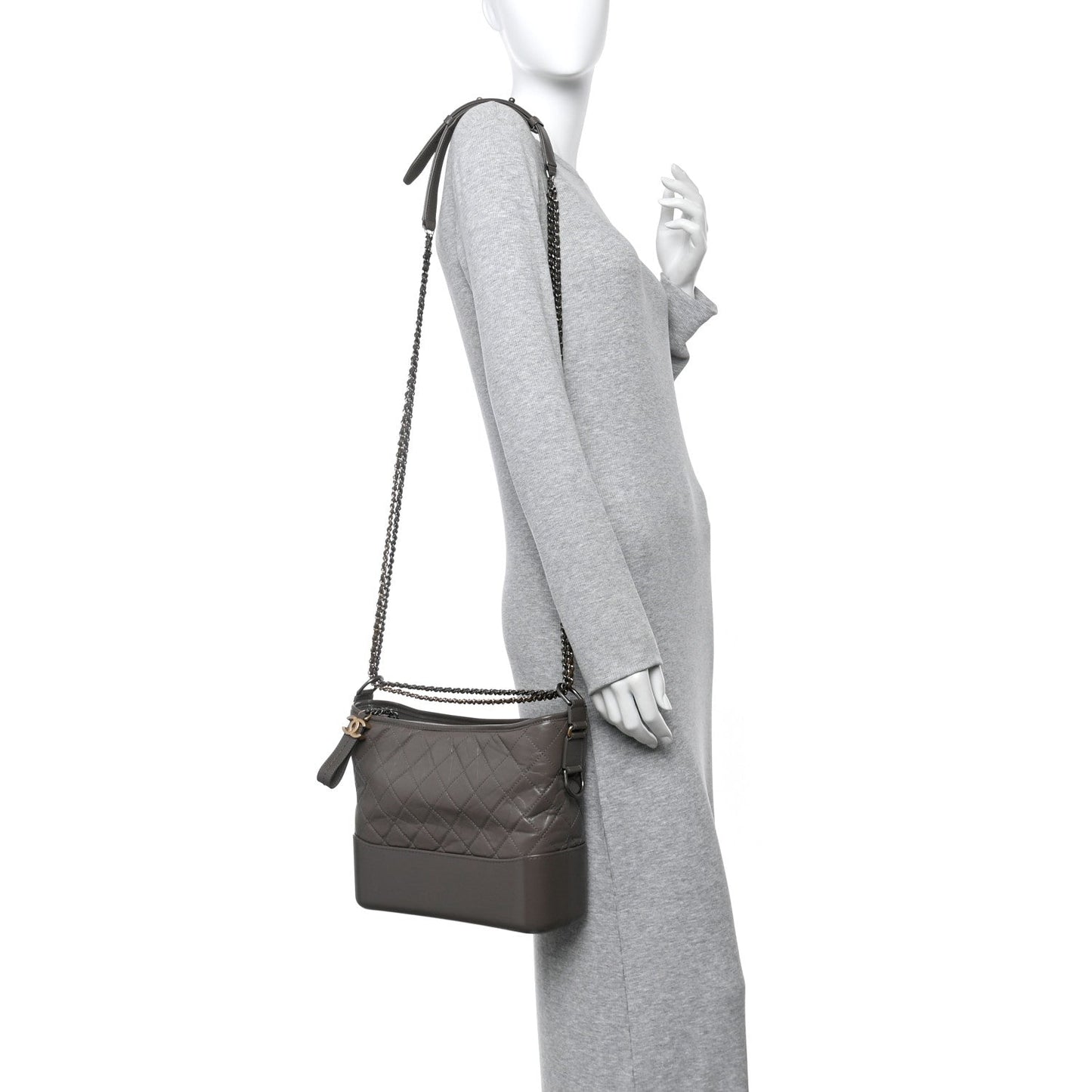 Aged Calfskin Quilted Medium Gabrielle Hobo Grey