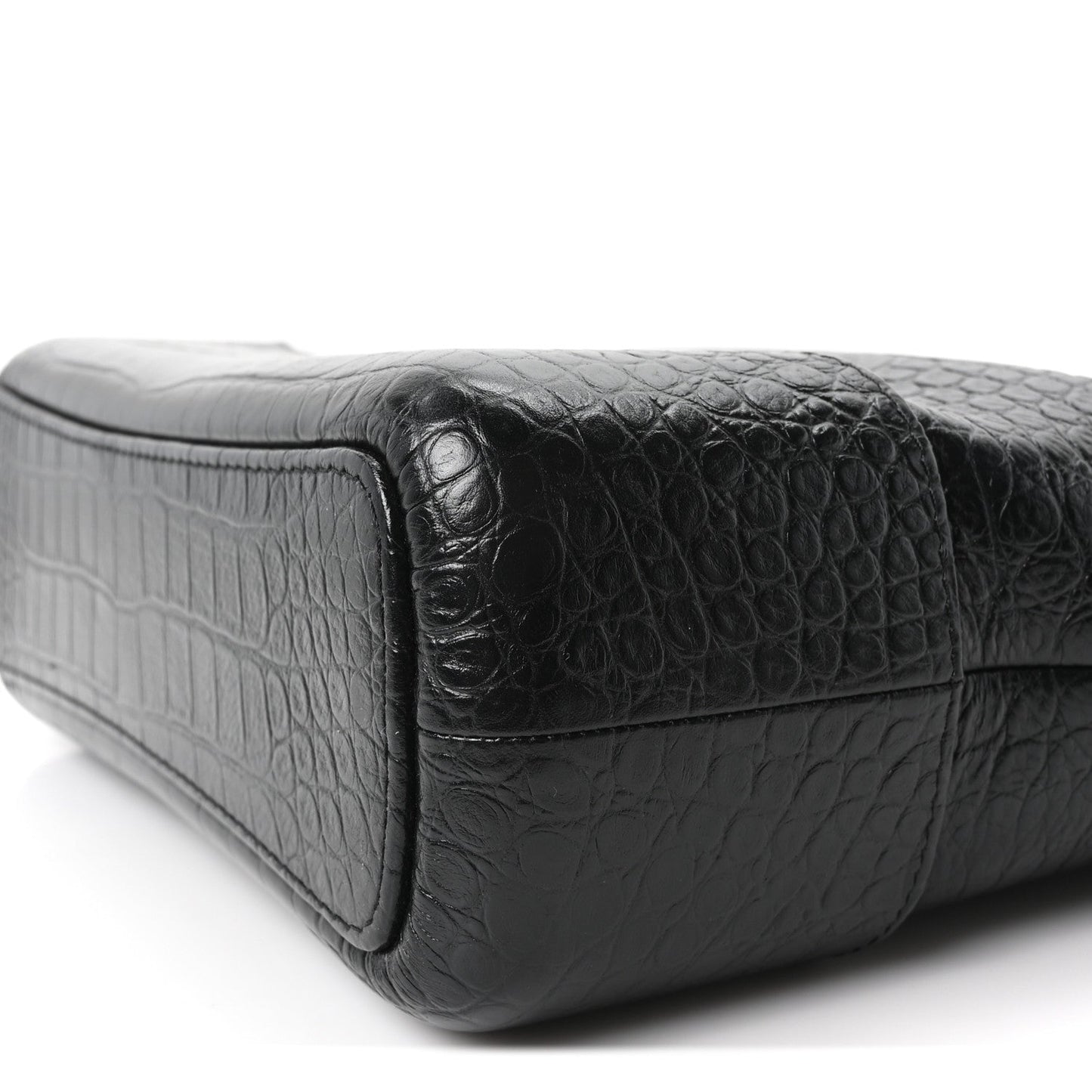 Crocodile Embossed Calfskin Medium Gabrielle Cocodile Hobo Black