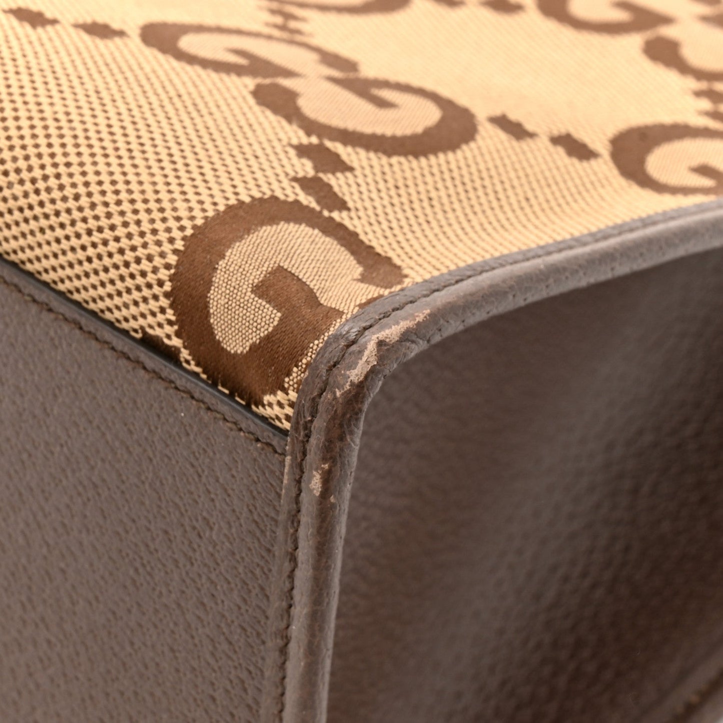 Monogram Jumbo GG Textured Dollar Calfskin Web Tote Bag Camel Ebony New Acero