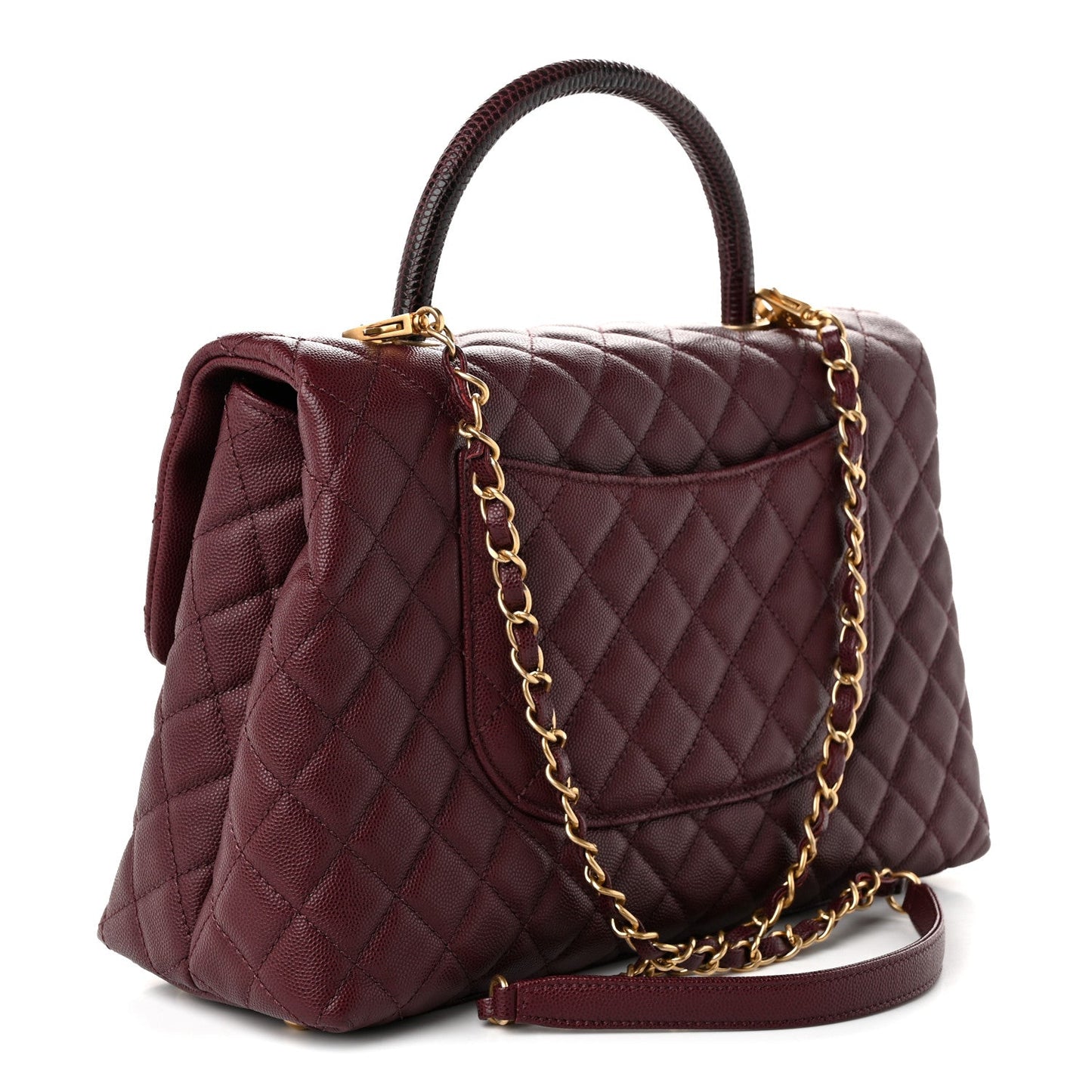 Caviar Lizard Quilted Medium Coco Handle Flap Burgundy