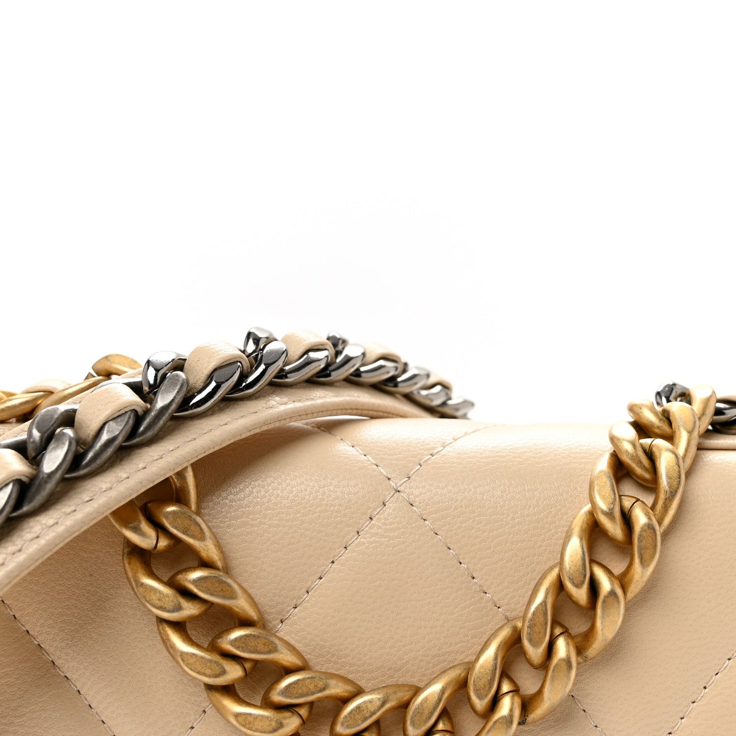Lambskin Quilted Chanel 19 Wallet On Chain WOC Beige