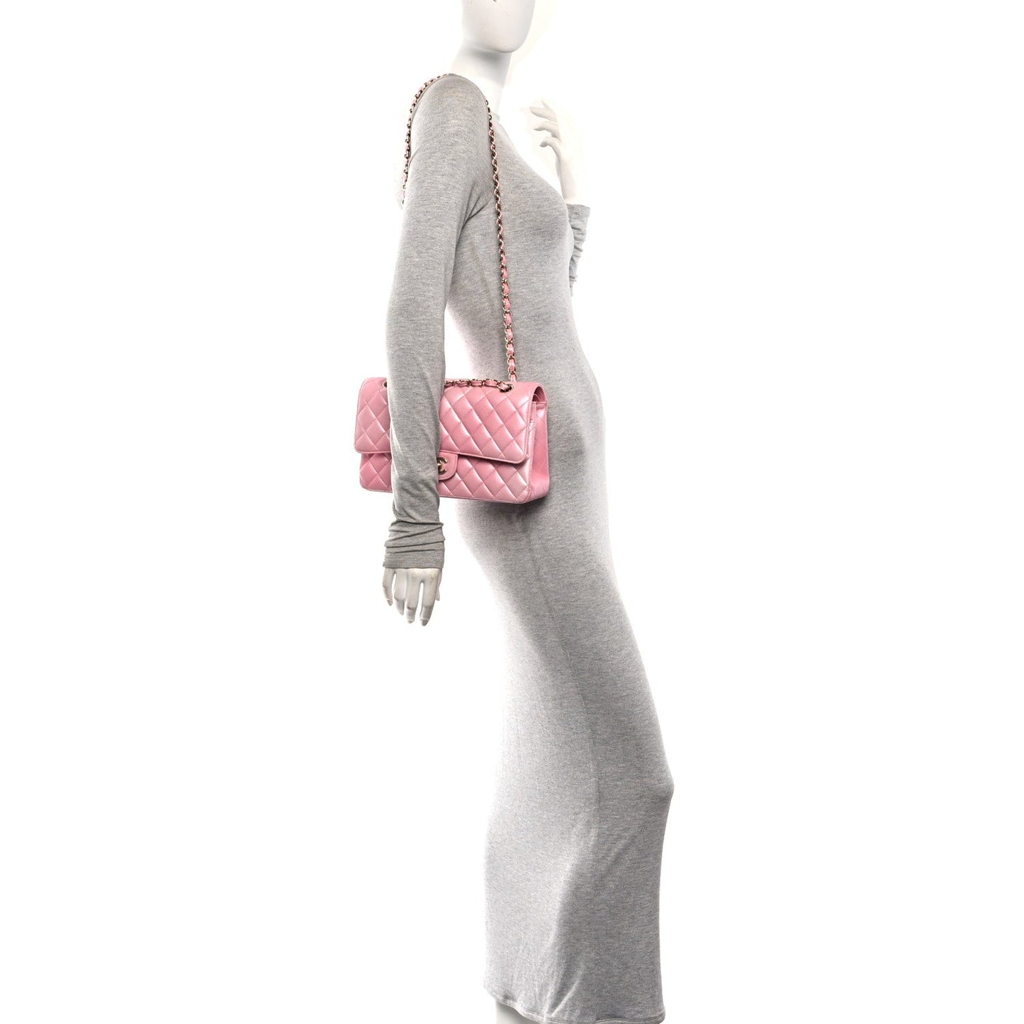 Iridescent Caviar Quilted Medium Double Flap Rose Pink