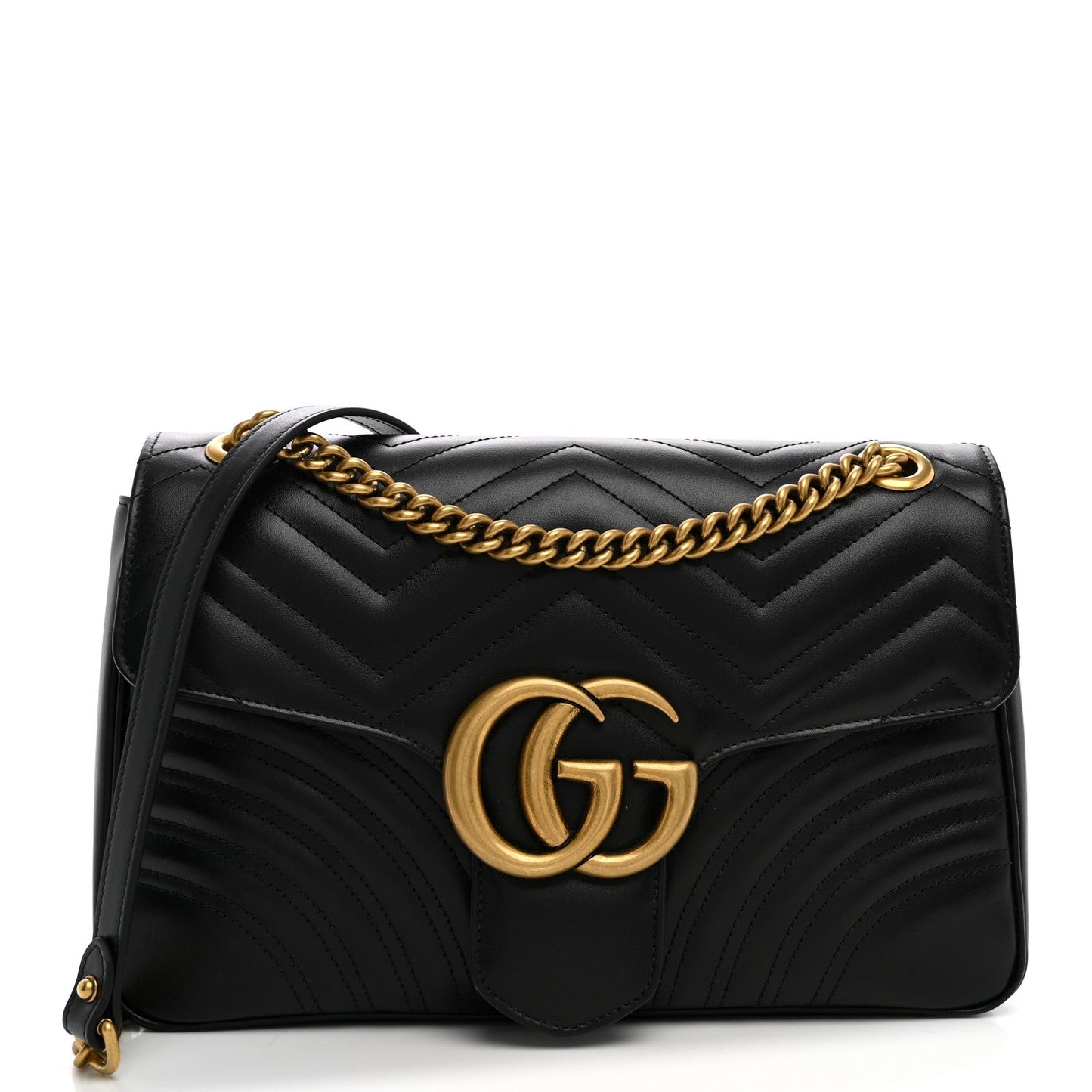 Calfskin Matelasse Medium GG Marmont Shoulder Bag Black