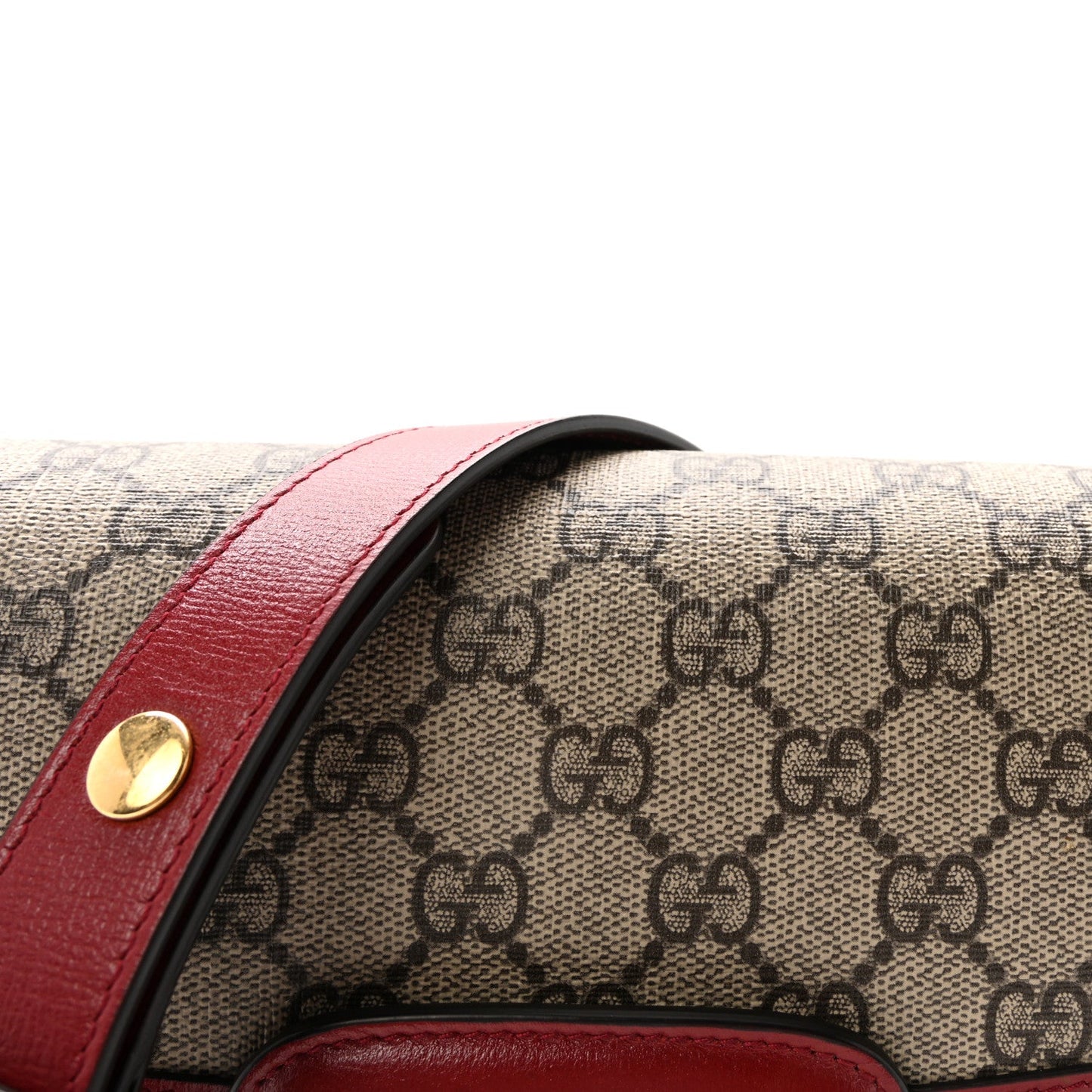 GG Supreme Monogram Azalea Calfskin Horsebit 1955 Shoulder Bag Beige Ebony New Cherry Red