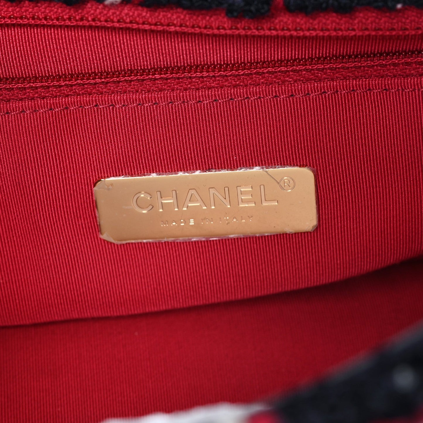 Tweed Quilted Large Chanel 19 Flap Navy Blue White Red