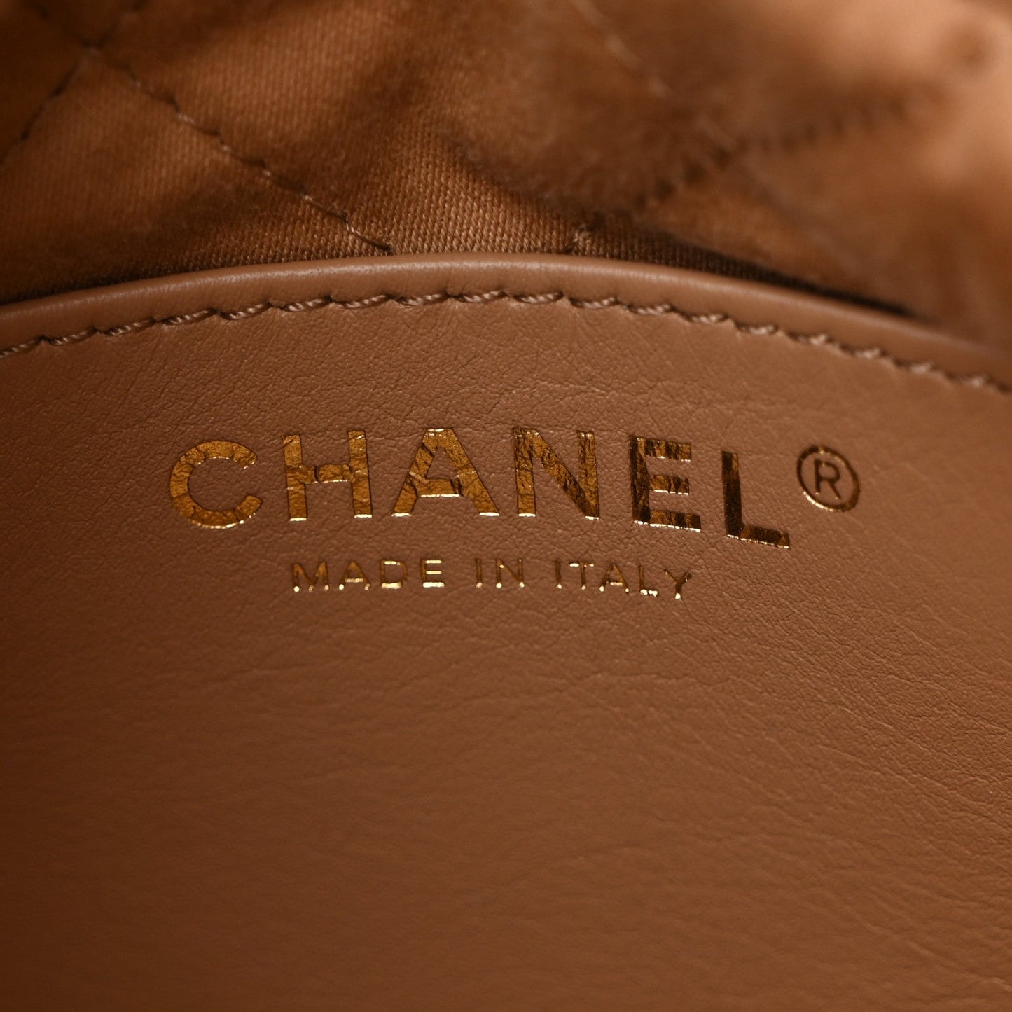 Shiny Calfskin Quilted Mini Chanel 22 Dark Beige