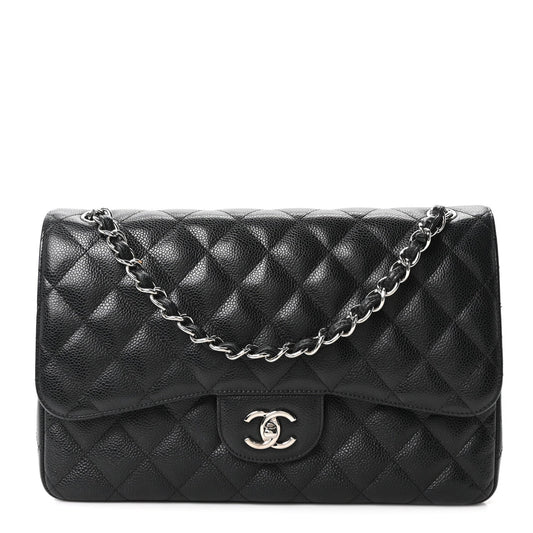 Caviar Quilted Jumbo Double Flap Black
