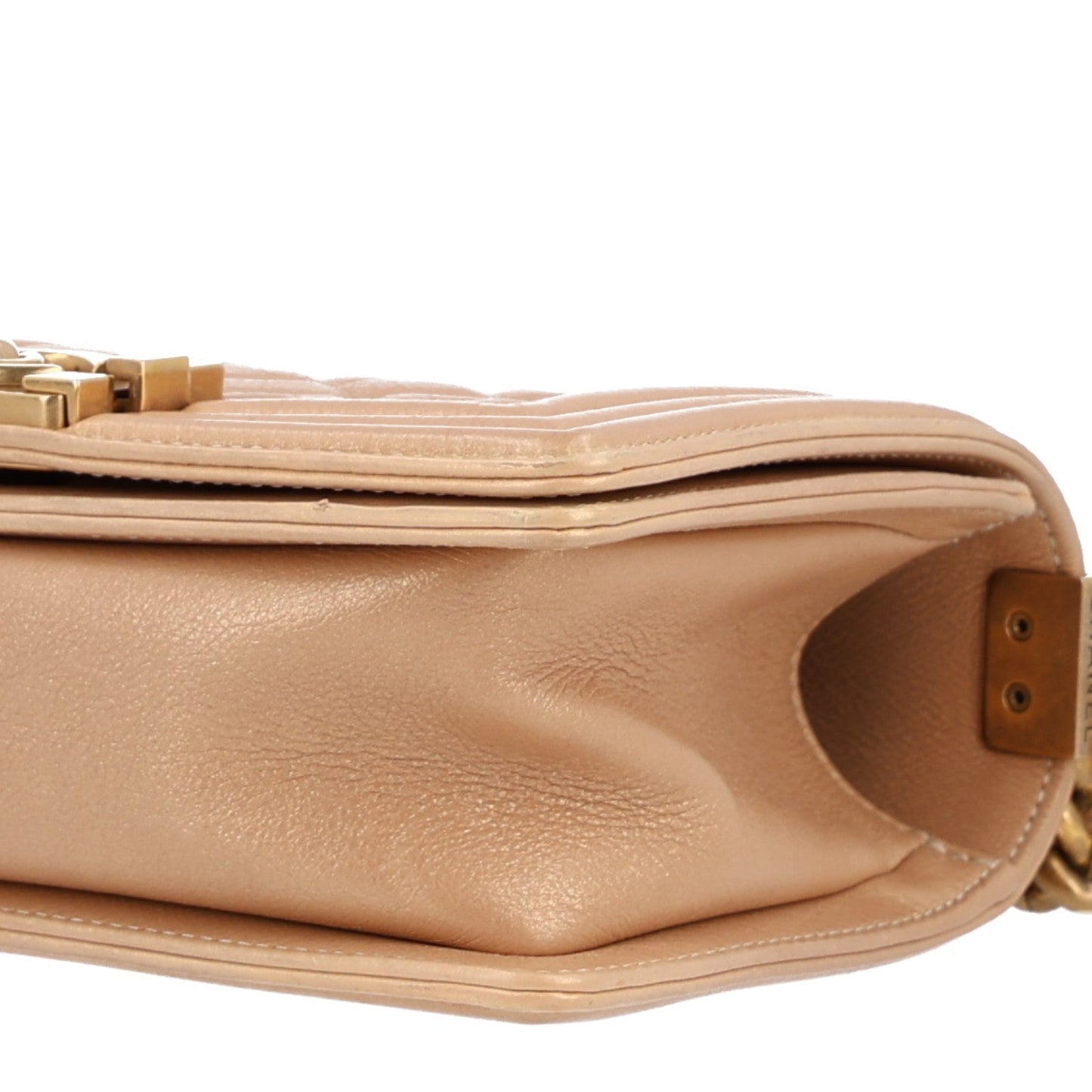 Metallic Caviar Quilted Small Boy Flap Gold
