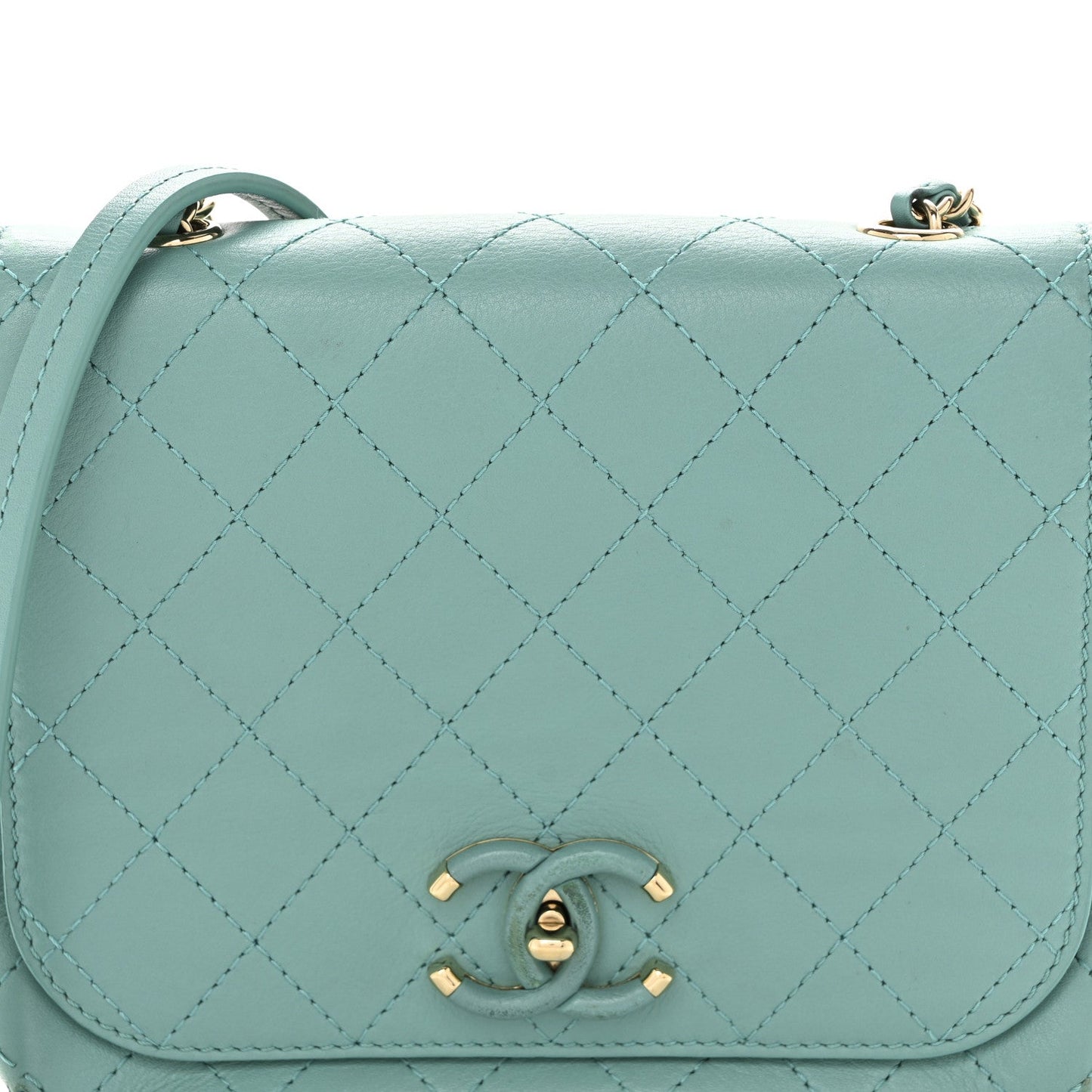 Calfskin Stitched Small Covered CC Flap Bag Green