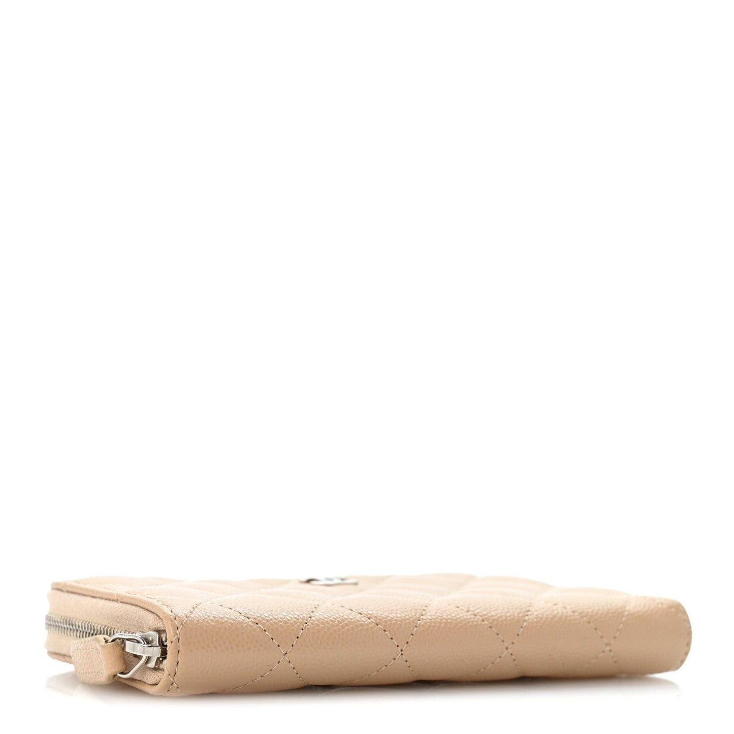 Caviar Quilted Medium Zip Around Wallet Beige