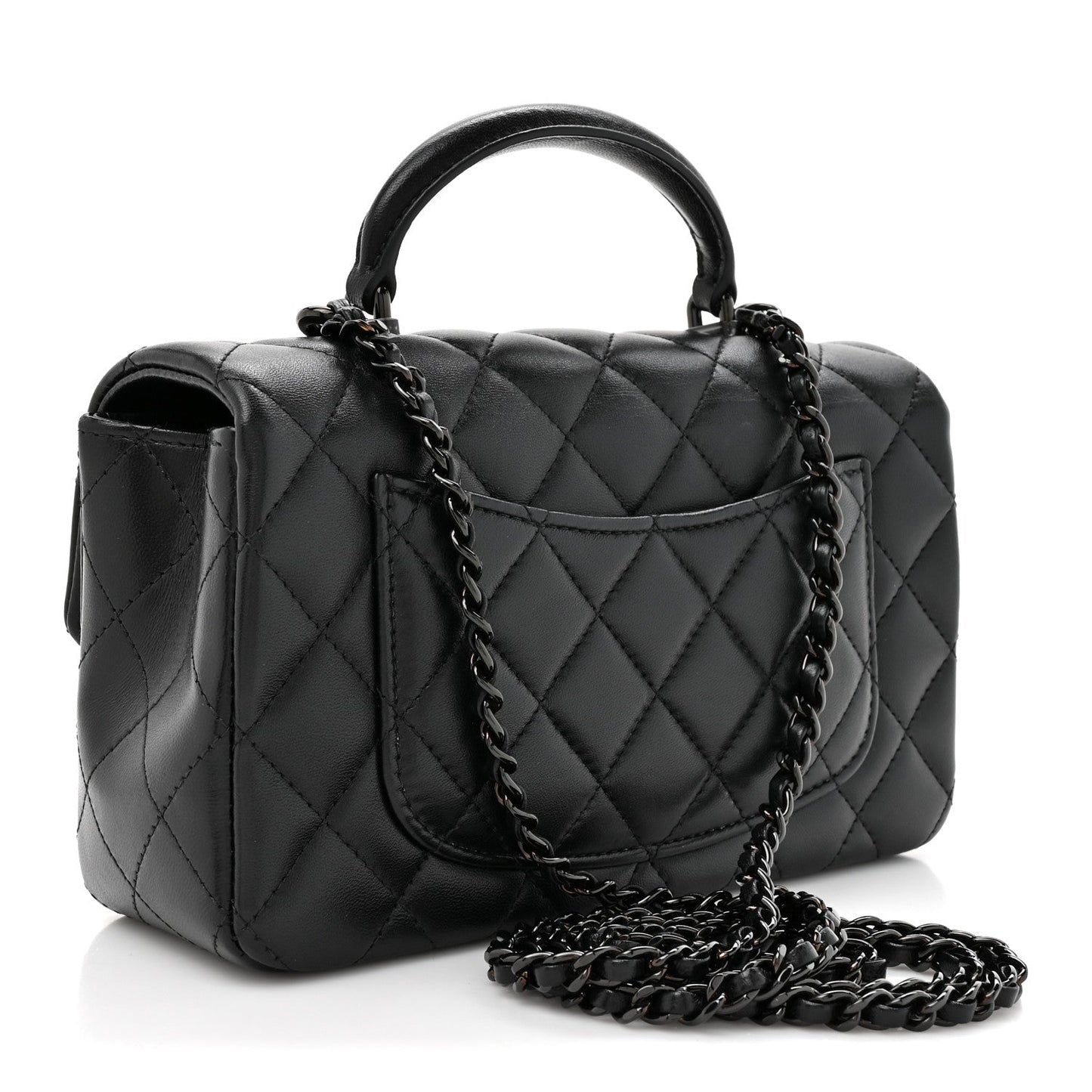 Lambskin Quilted Mini Top Handle Rectangular Flap So Black