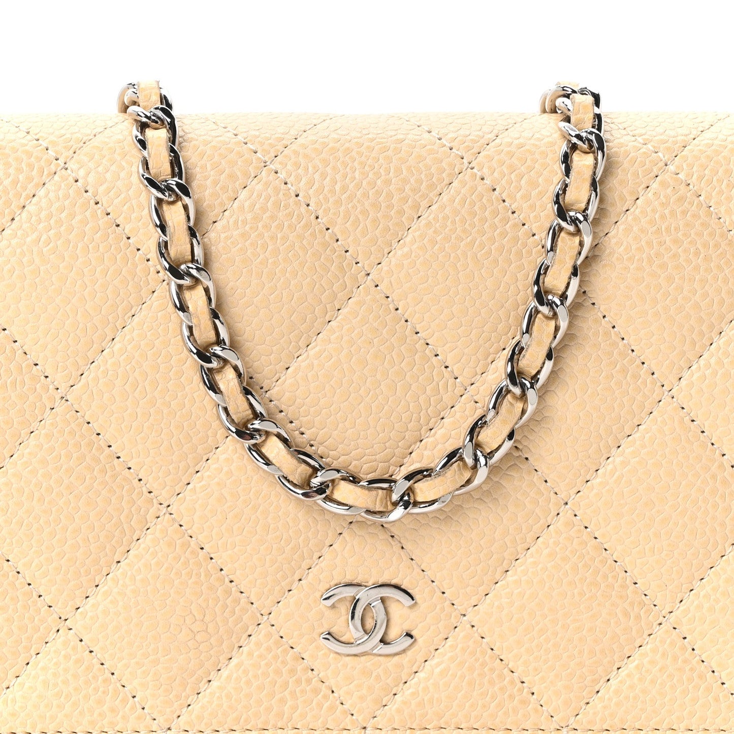 Caviar Quilted Wallet on Chain WOC Beige Clair